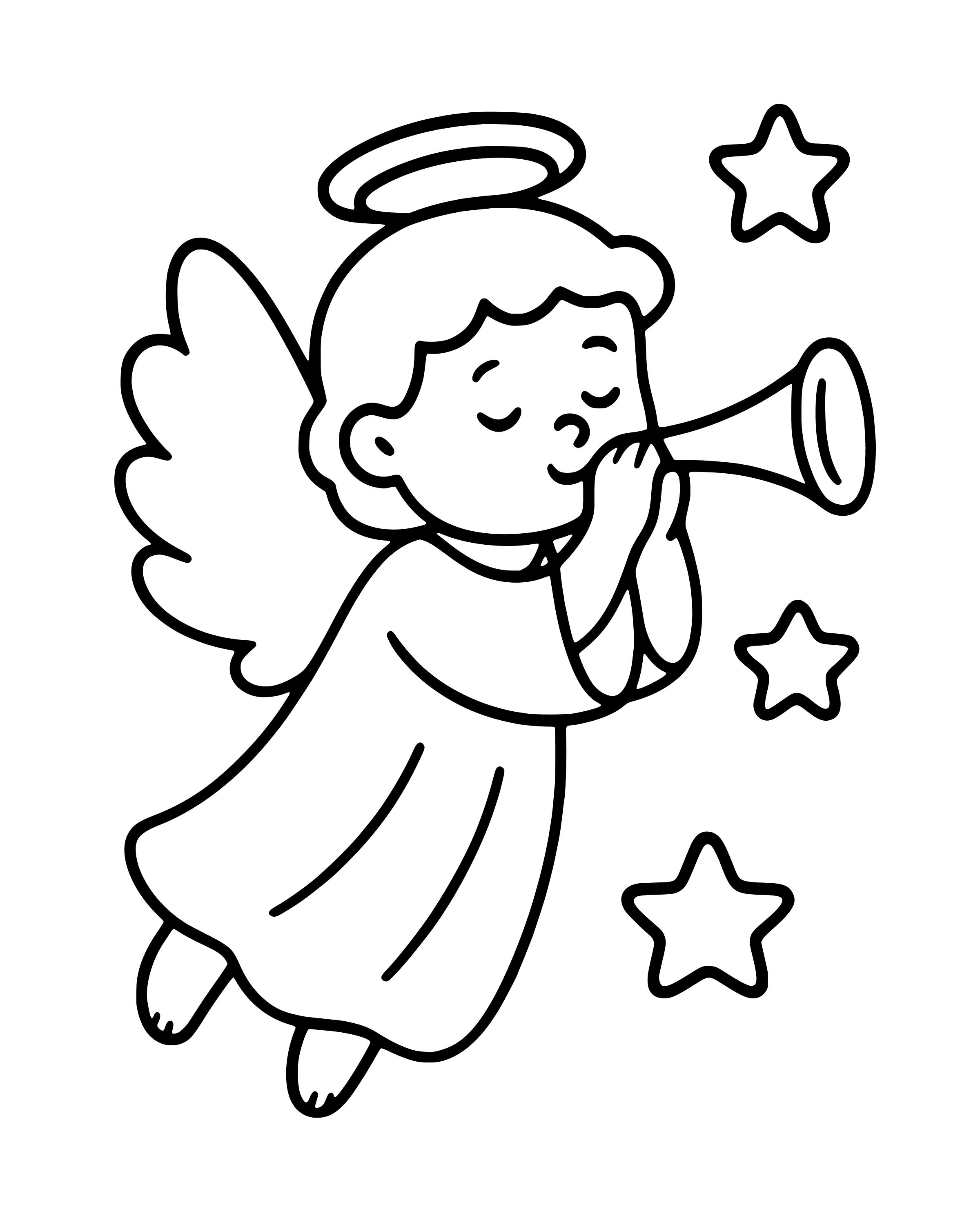 Easy Christmas Angel with a Trumpet coloring page