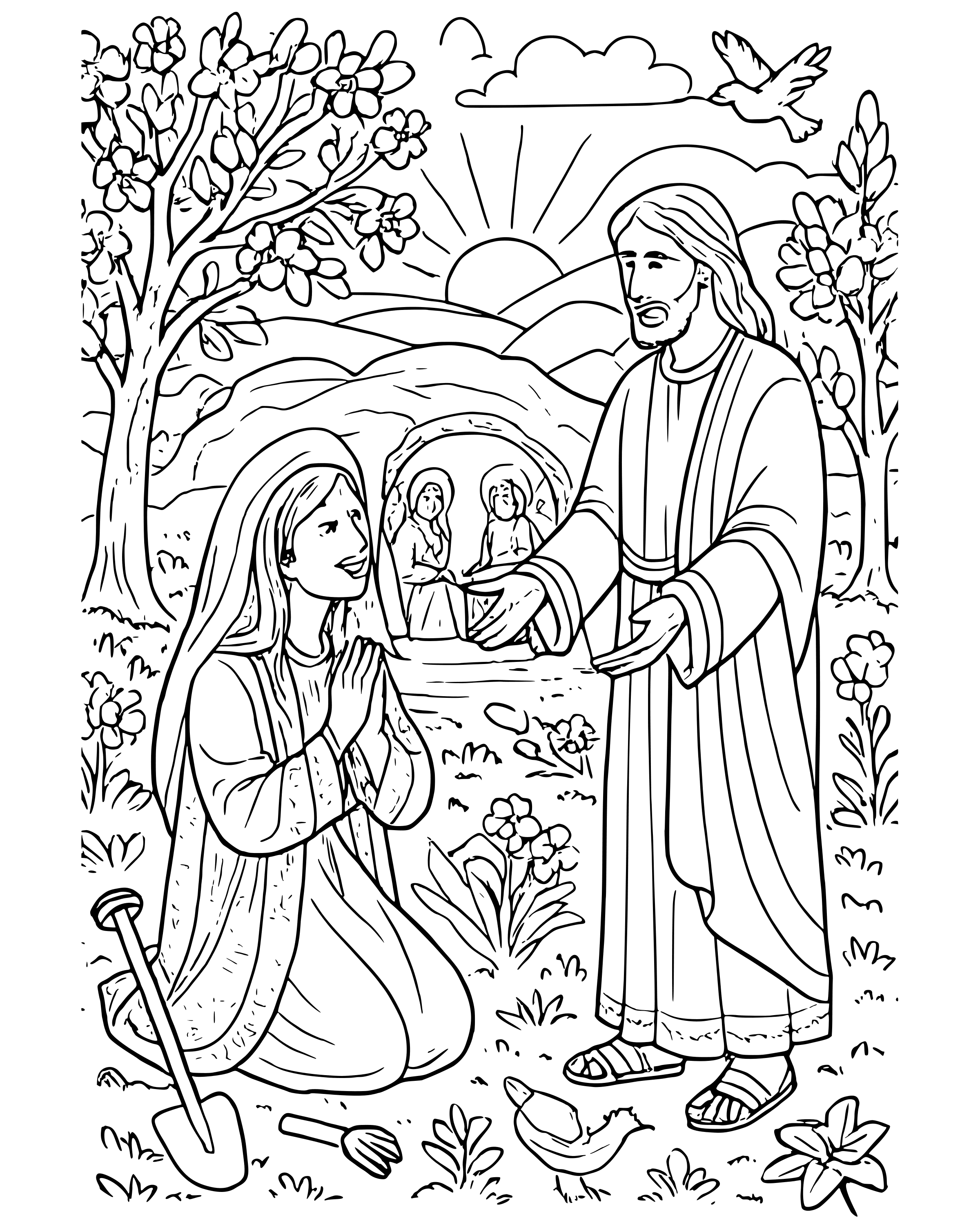 Detailed Mary Magdalene Meets Jesus coloring page