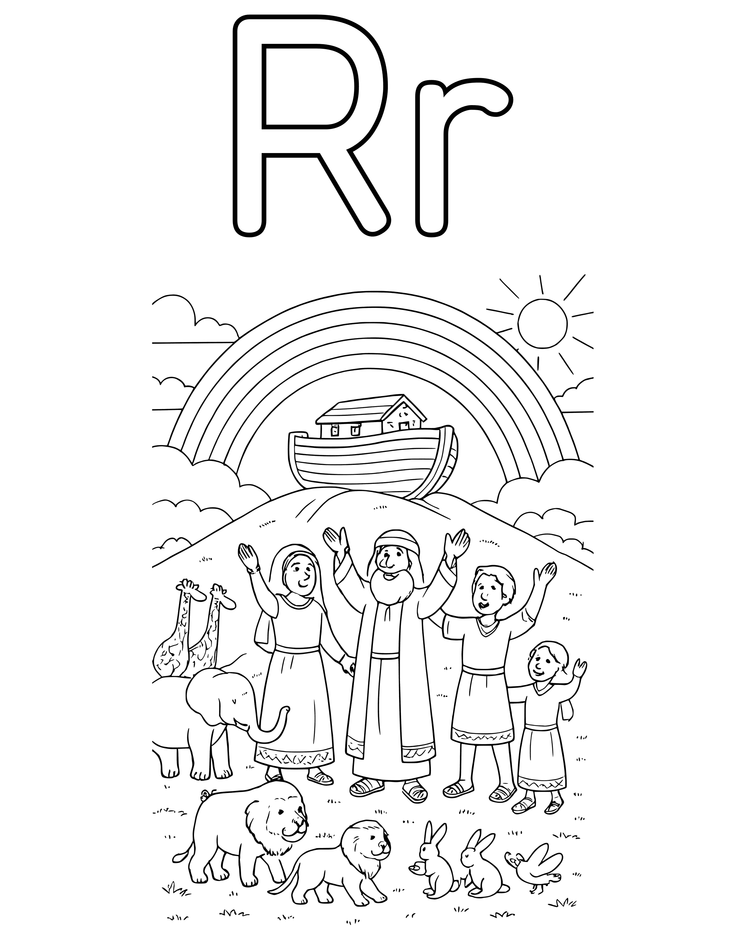 R Is for Rainbow – detailed printable coloring page for ages 8–12