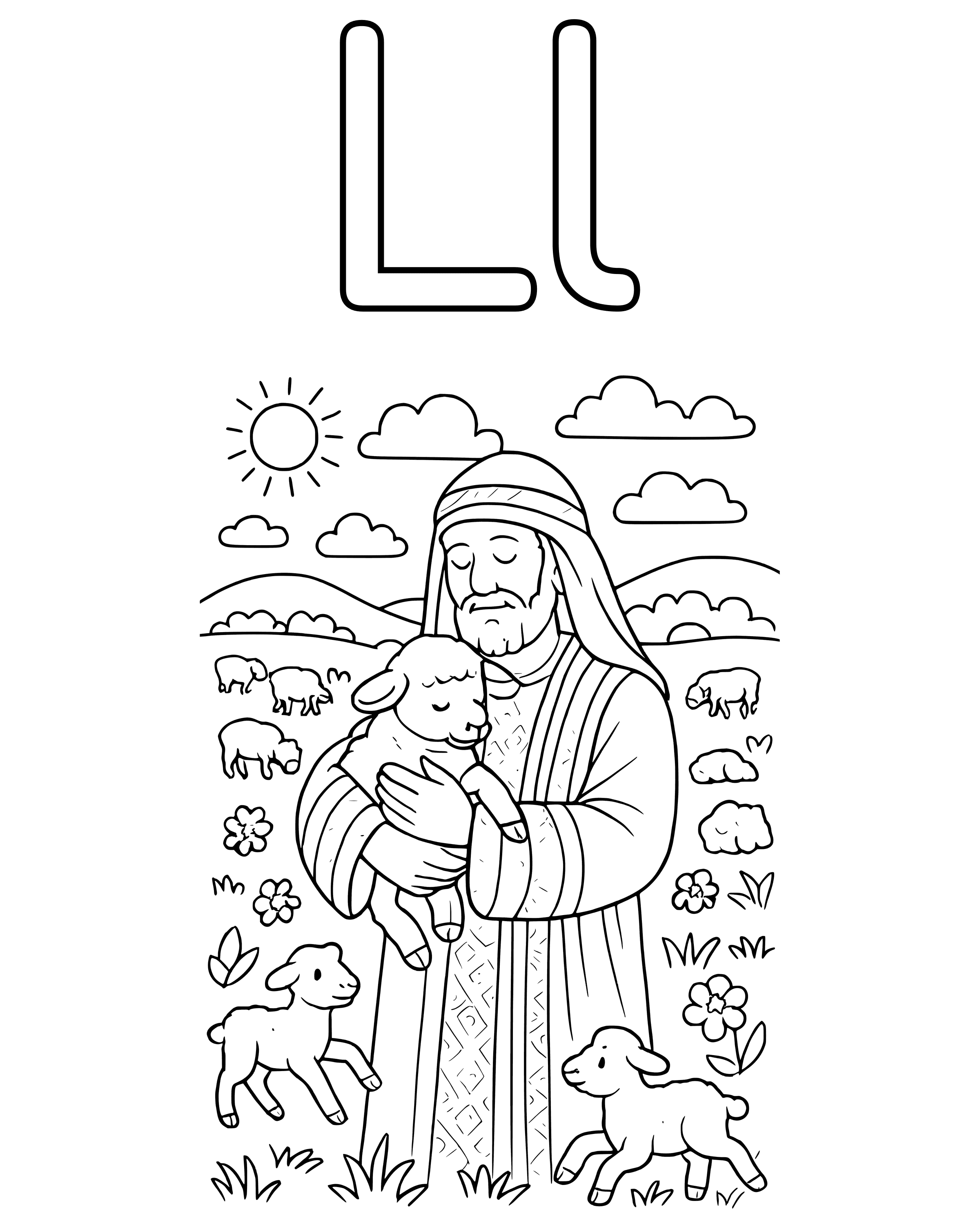 Detailed L Is for Lamb coloring page
