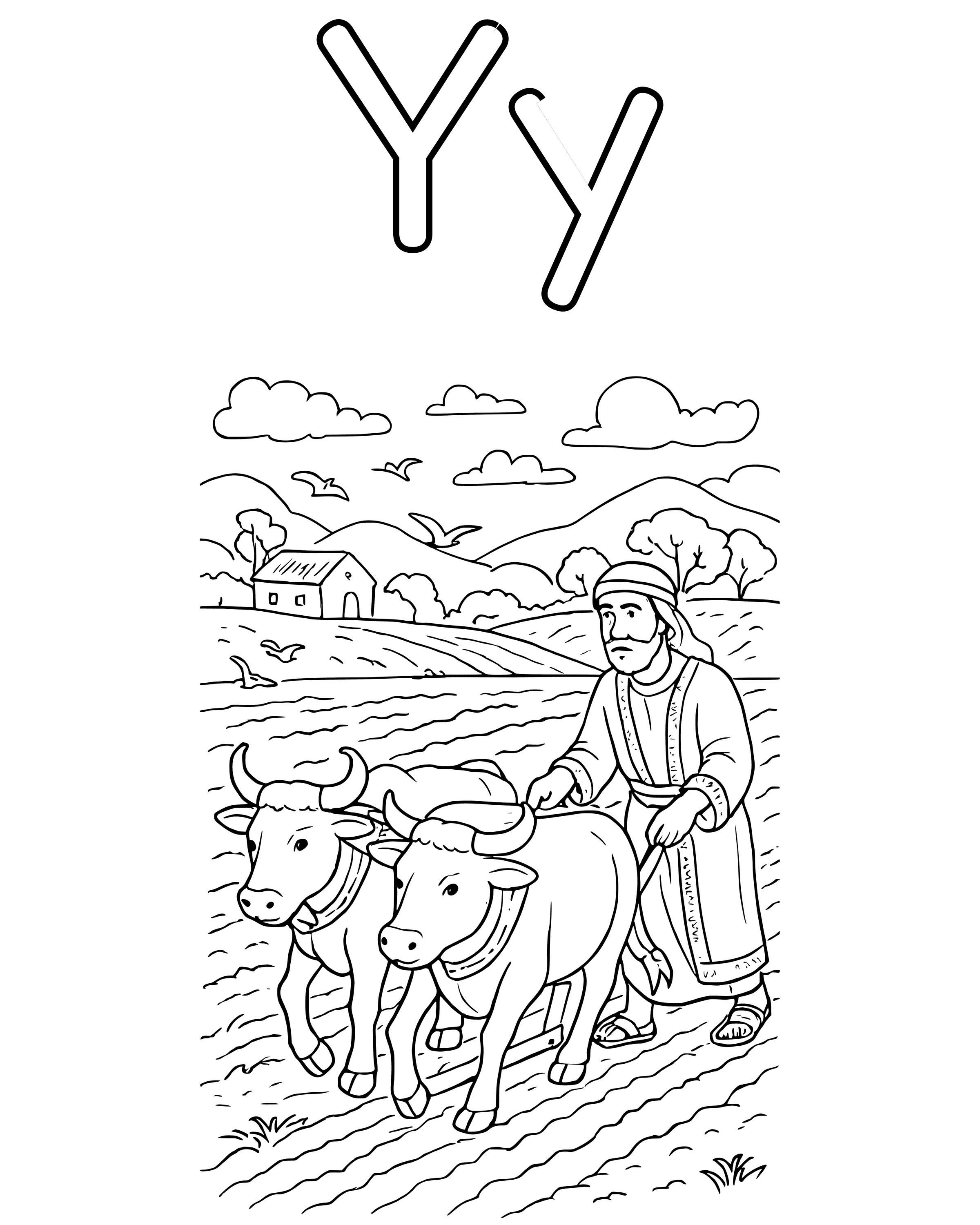Detailed Y Is for Yoke coloring page