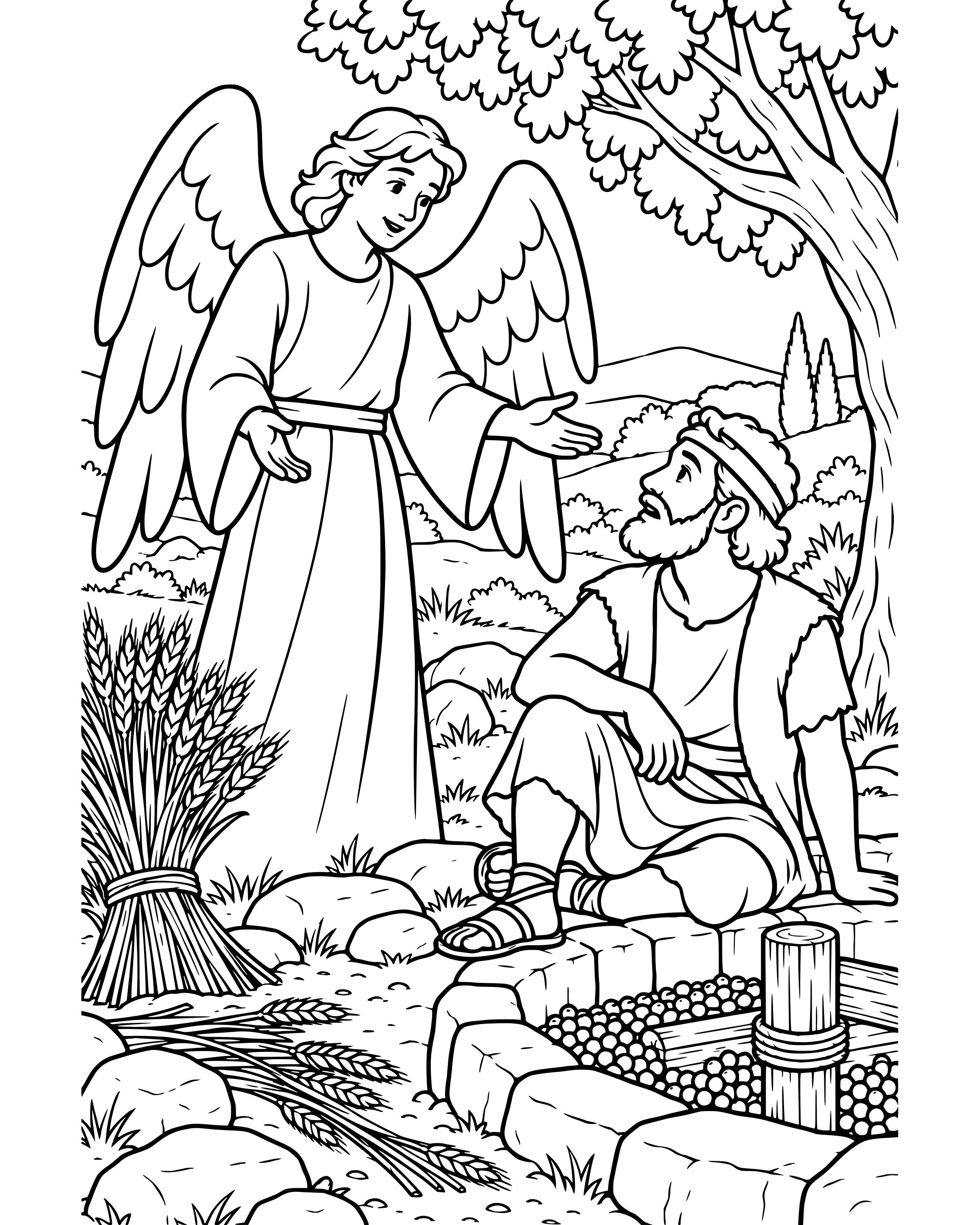 Detailed Gideon and the Angel coloring page