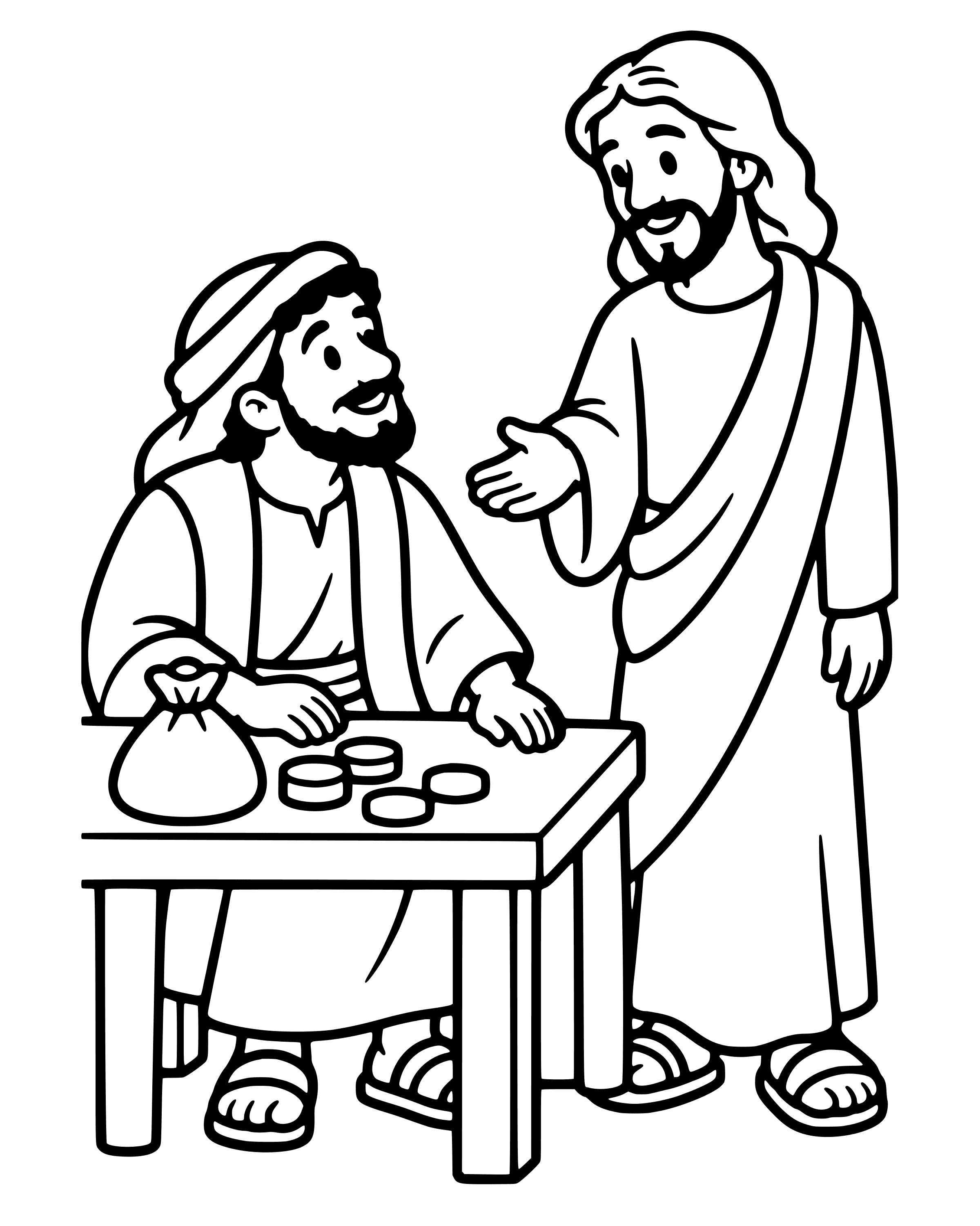 Jesus Calls Matthew, easy printable coloring page for ages 2–4