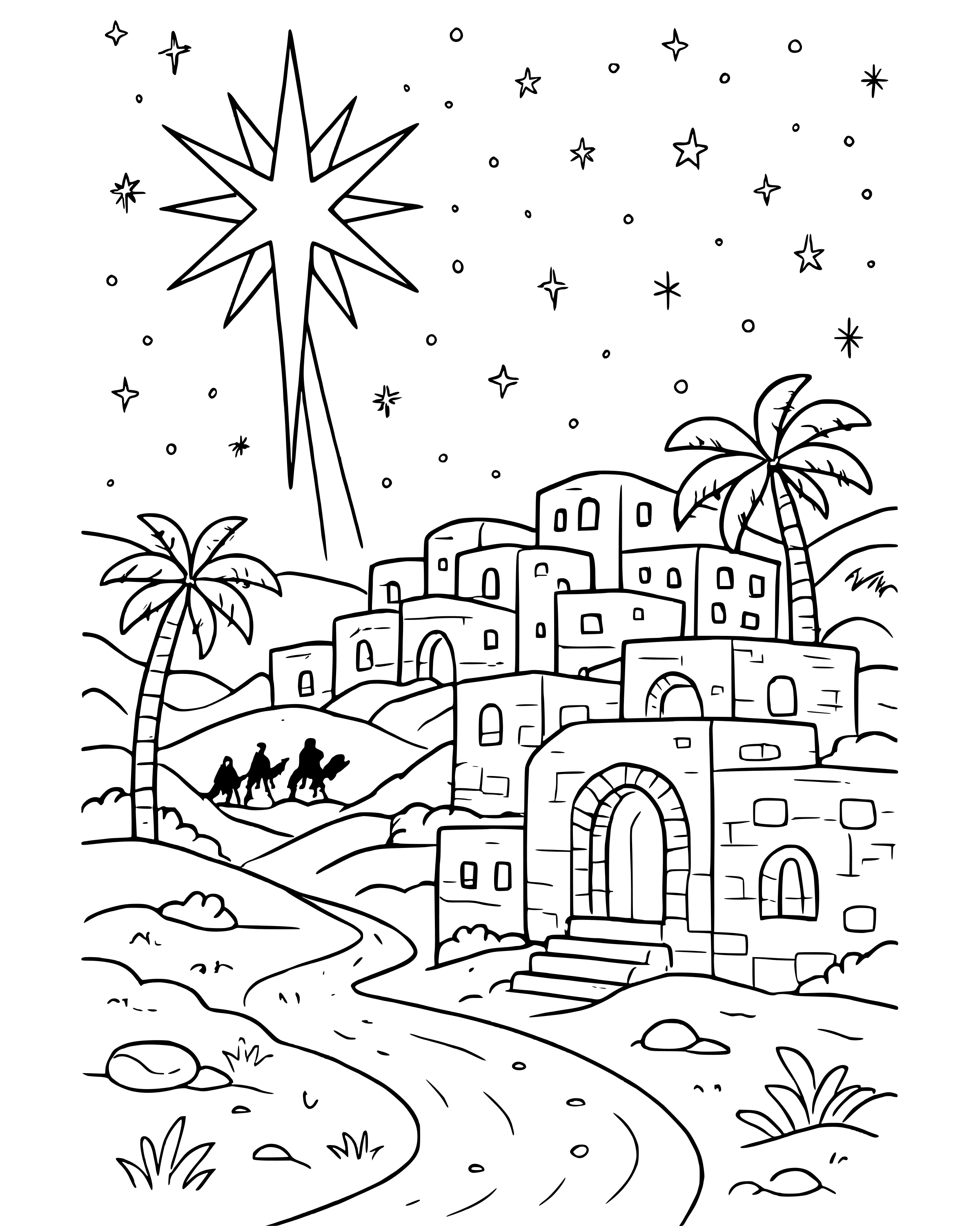 Detailed The Star over Bethlehem coloring page