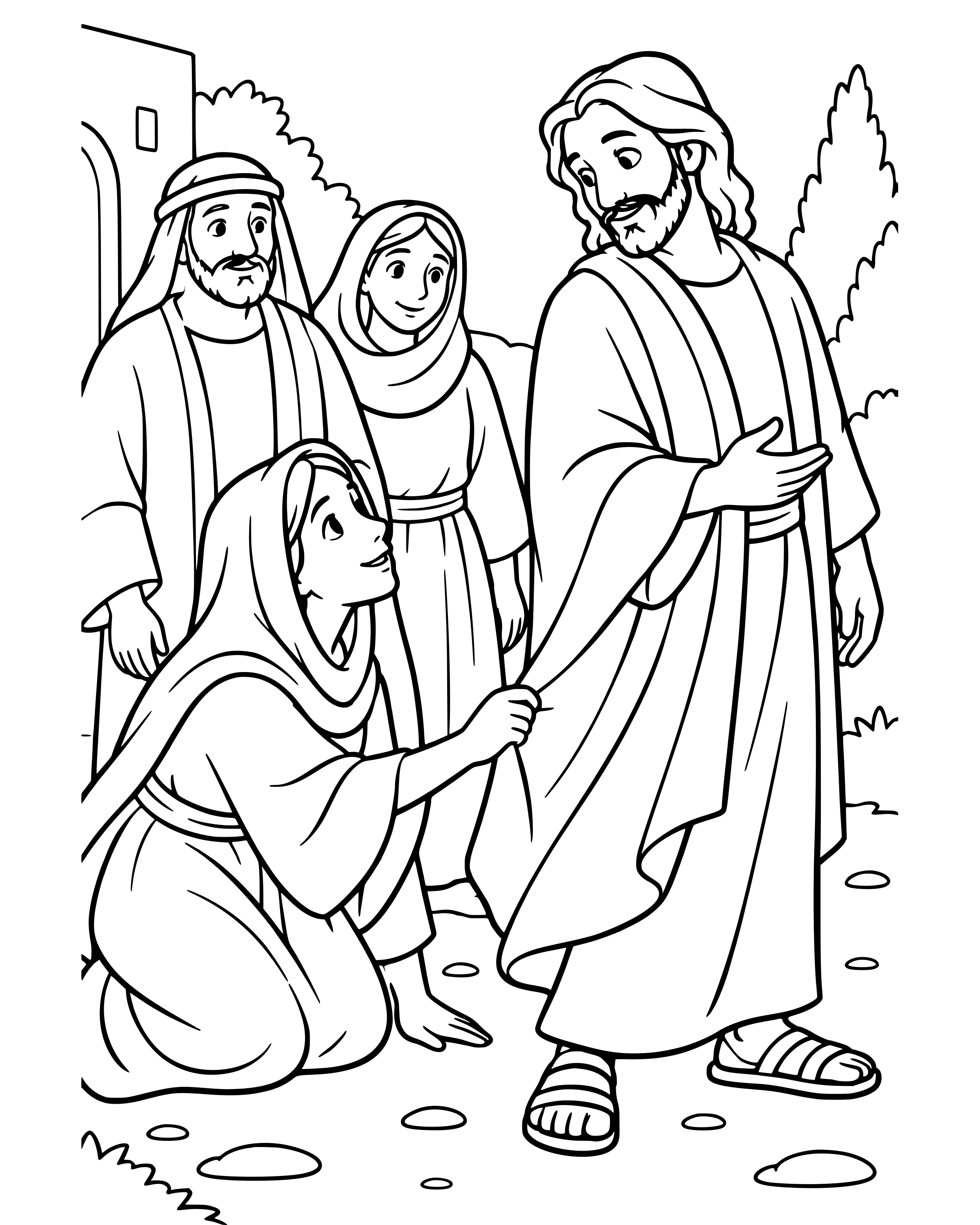 Simple The Woman Who Touched Jesus' Cloak coloring page