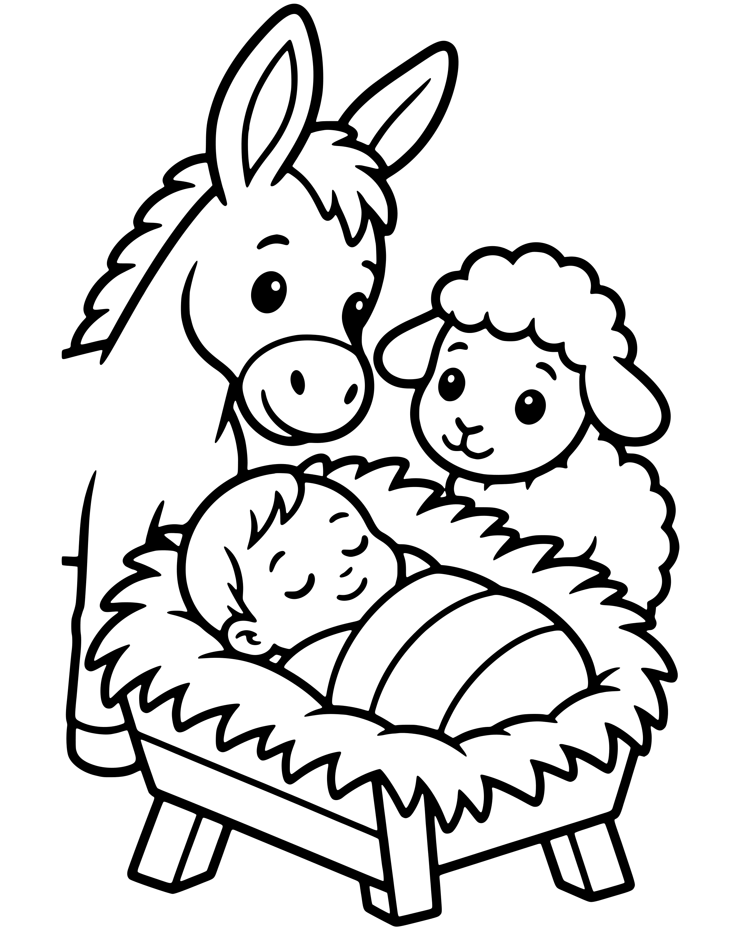 Easy Animals Around the Manger coloring page
