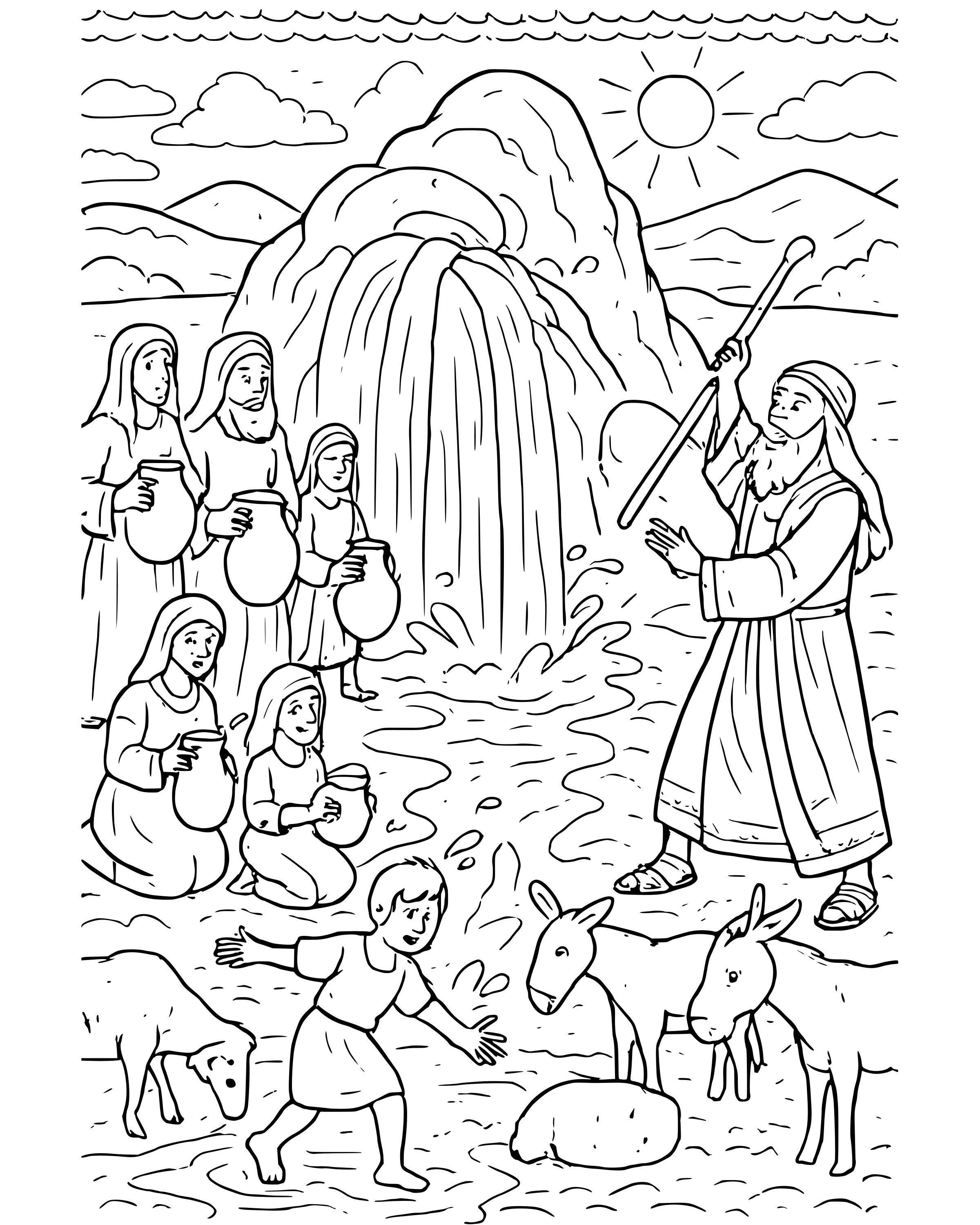 Detailed Water from the Rock coloring page