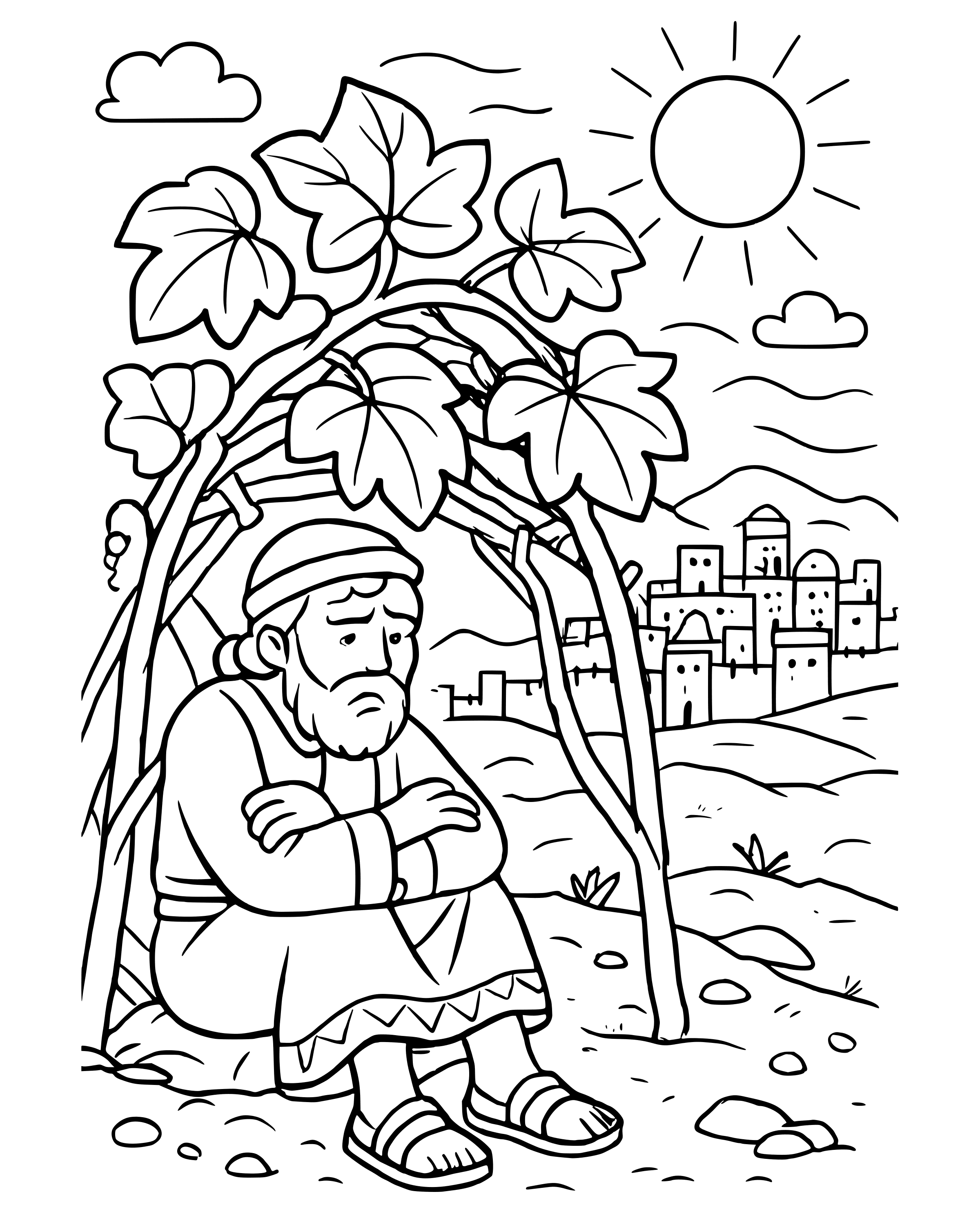 Detailed Jonah and the Shady Vine coloring page