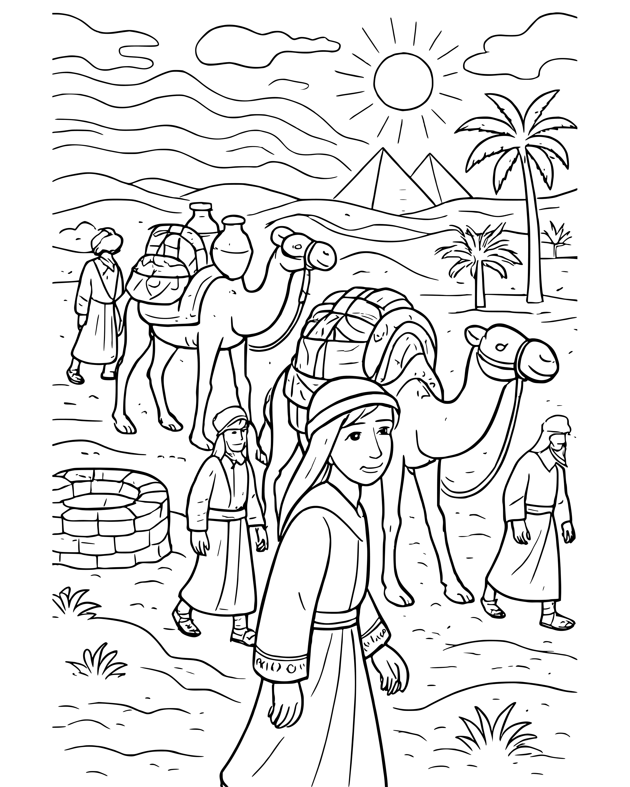 Detailed Joseph Goes to Egypt coloring page
