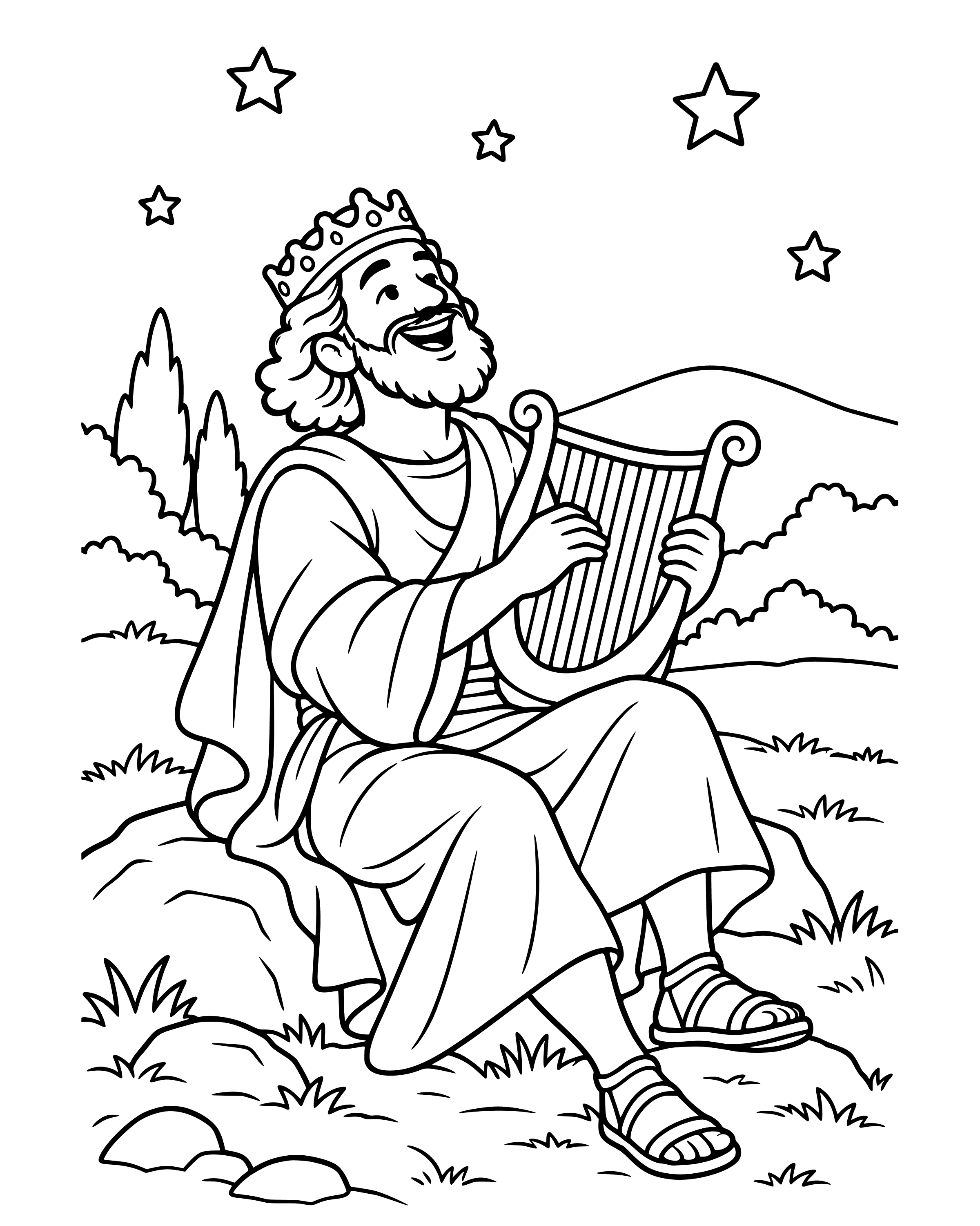 Simple David Writes Songs to God coloring page