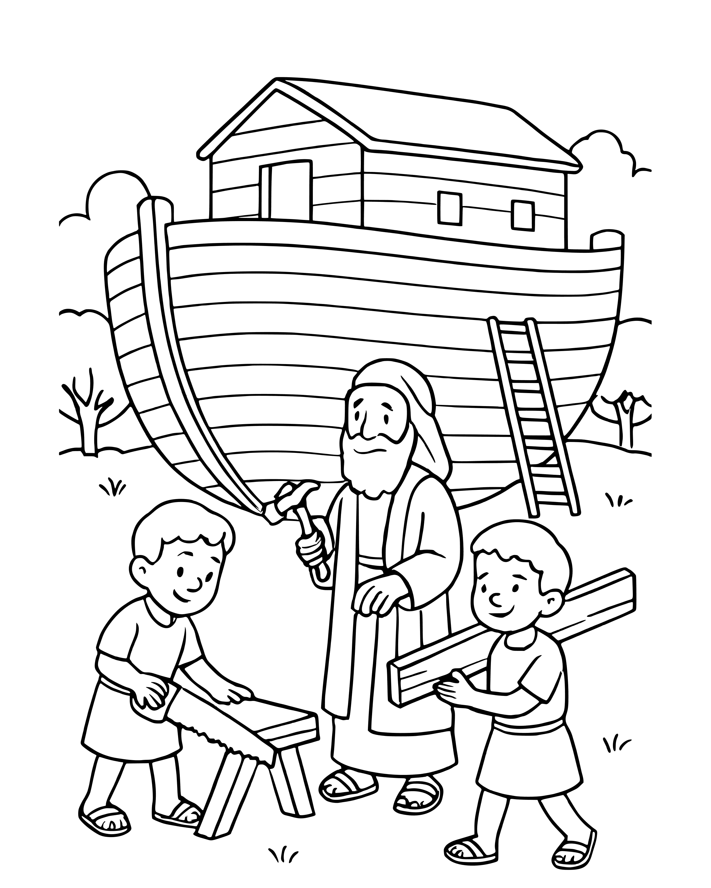 Simple Noah Builds the Ark coloring page