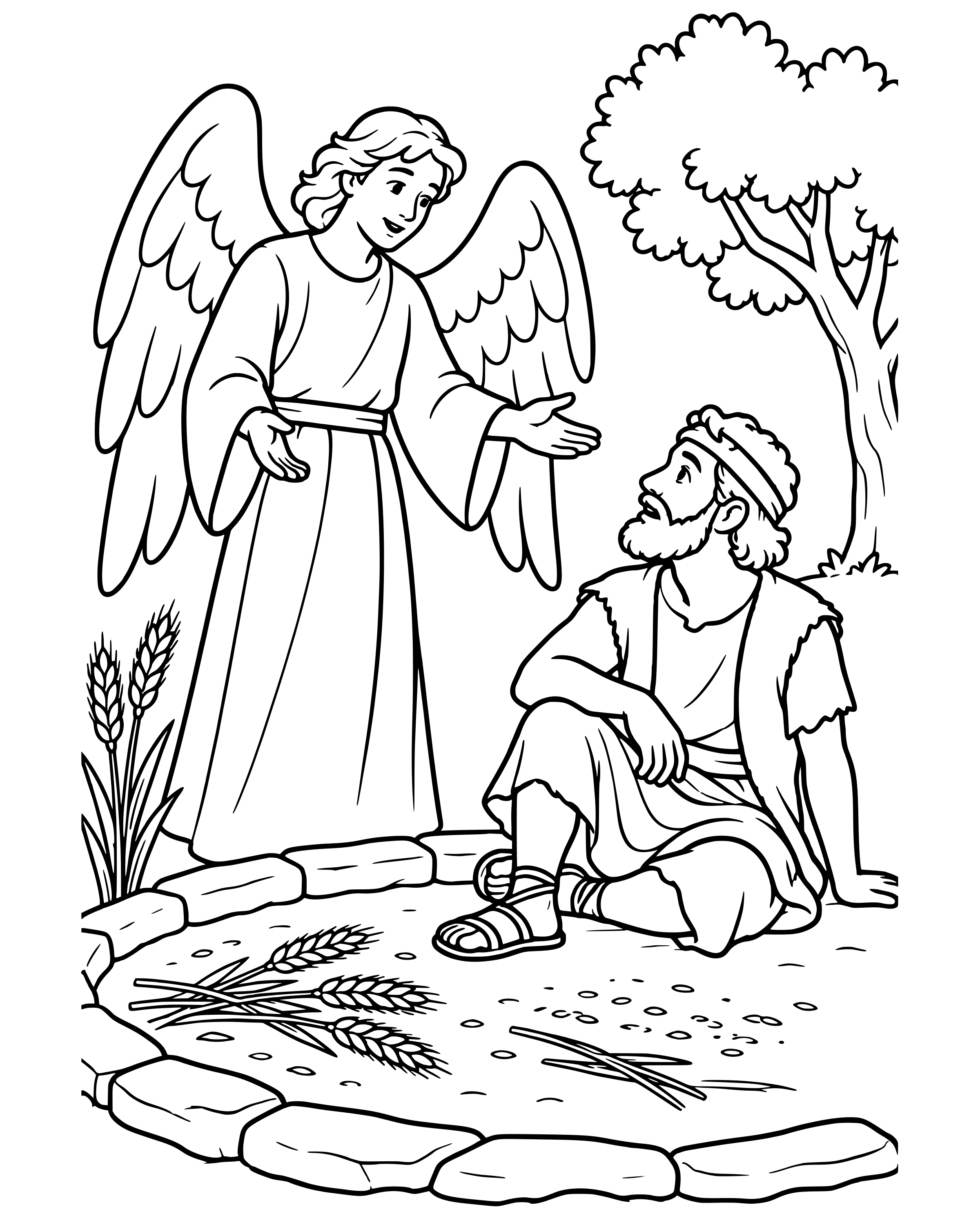 Simple Gideon and the Angel coloring page