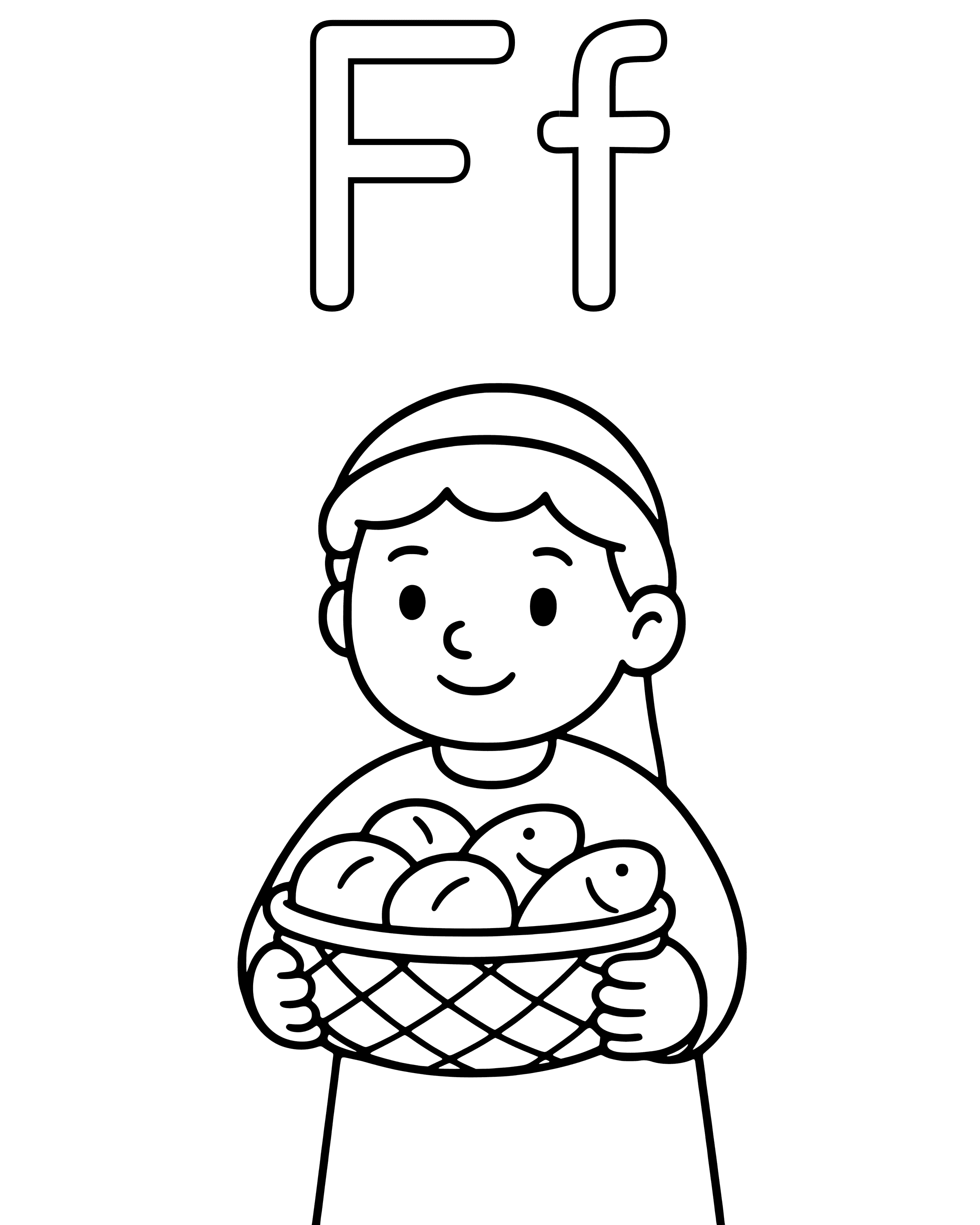 F Is for Fish and Loaves – easy printable coloring page for ages 2–4