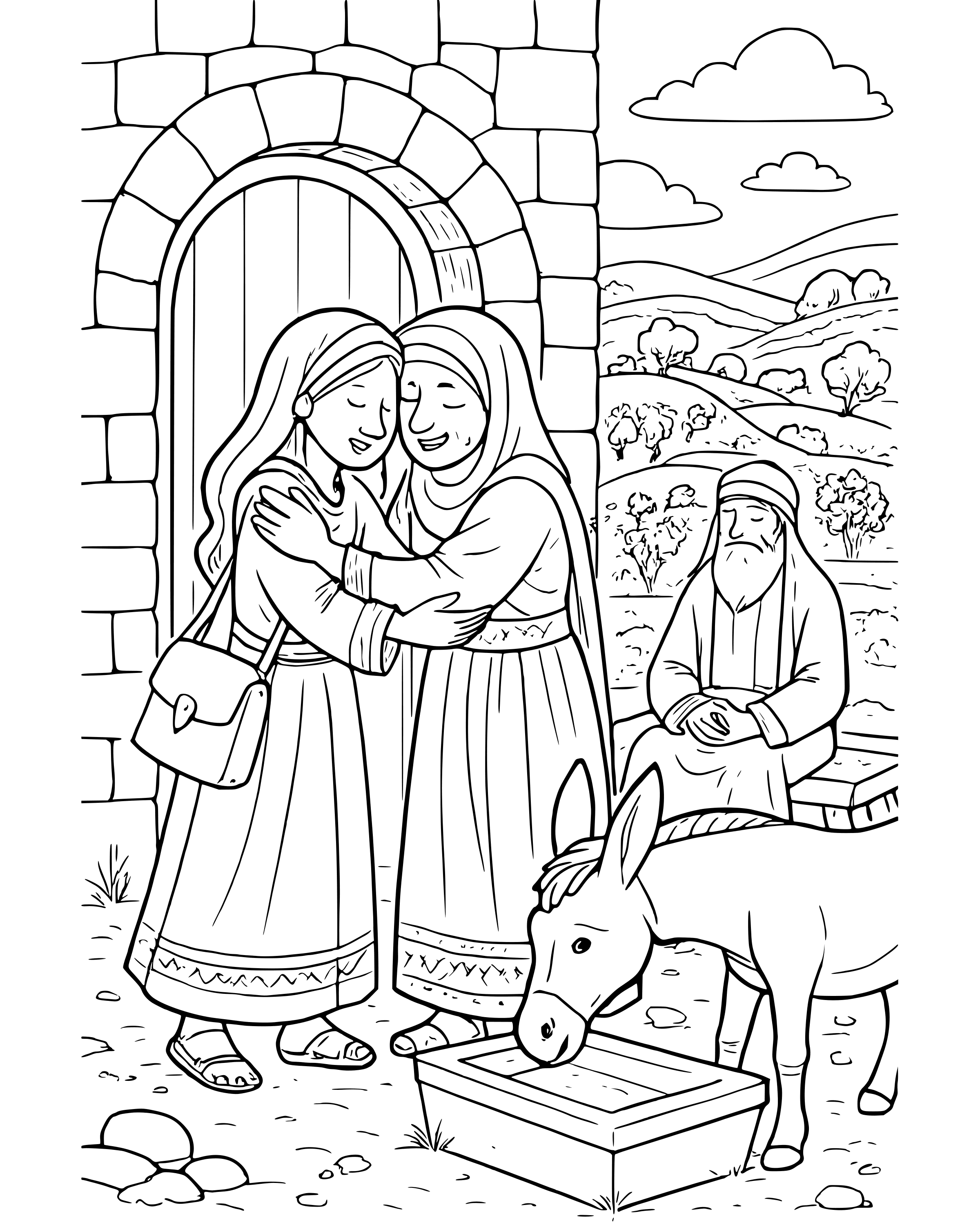 Detailed Mary Visits Elizabeth coloring page