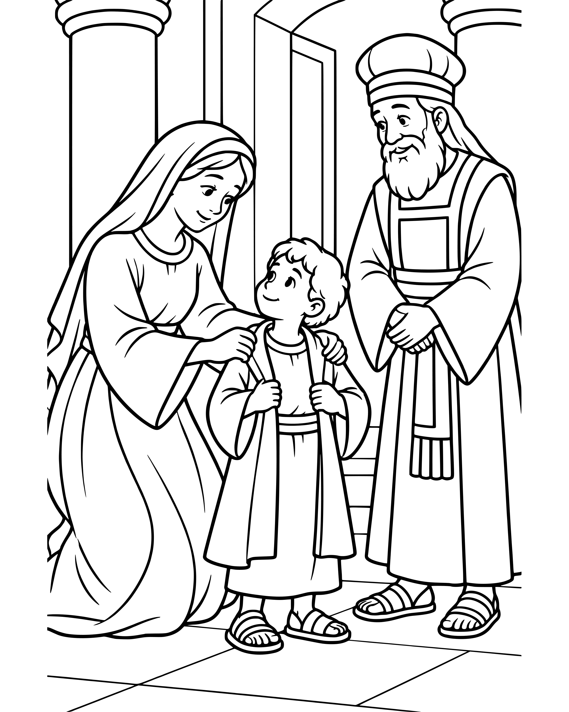 Simple Hannah Makes Samuel a Little Coat coloring page