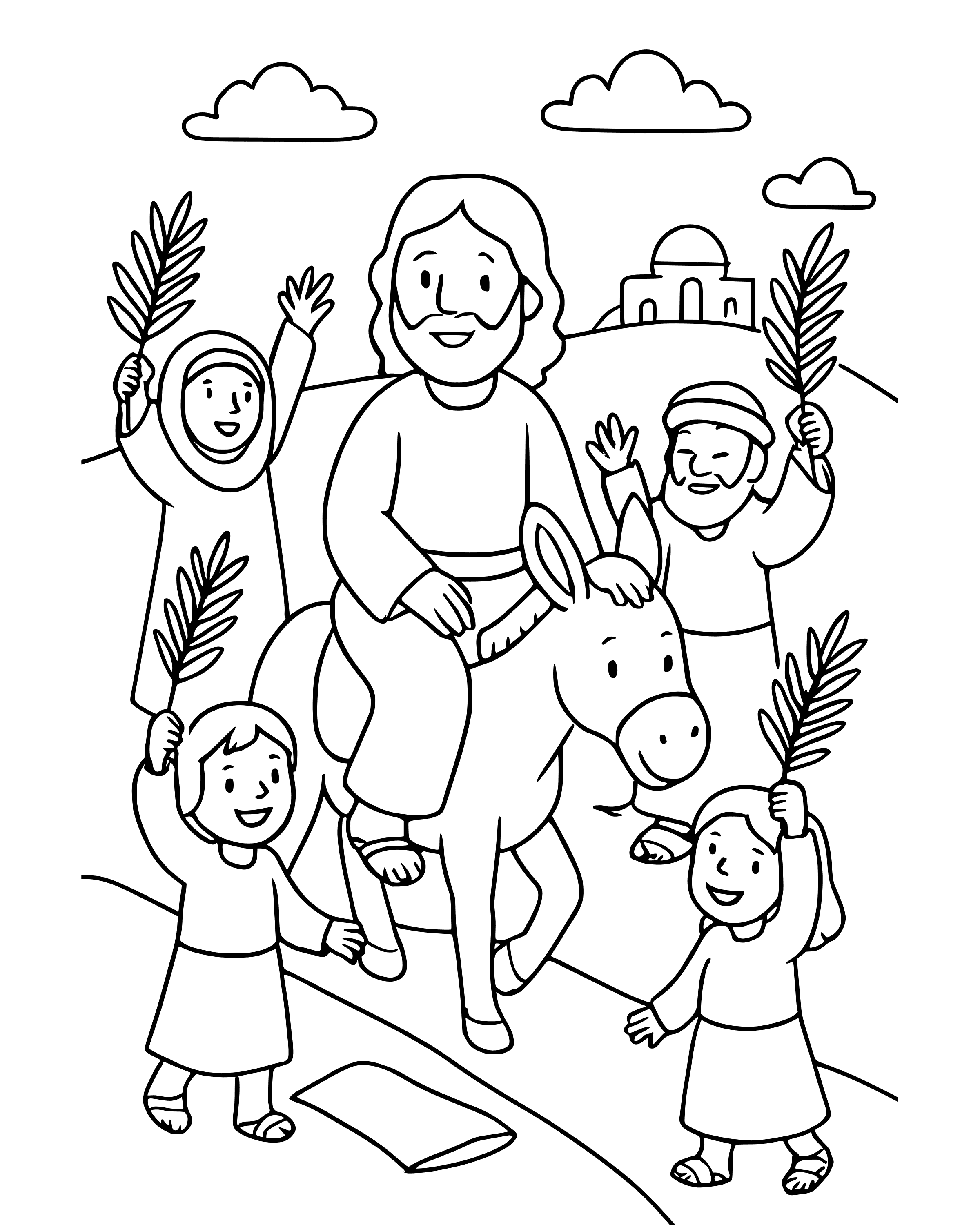 Simple Hosanna! Jesus Rides into Jerusalem coloring page