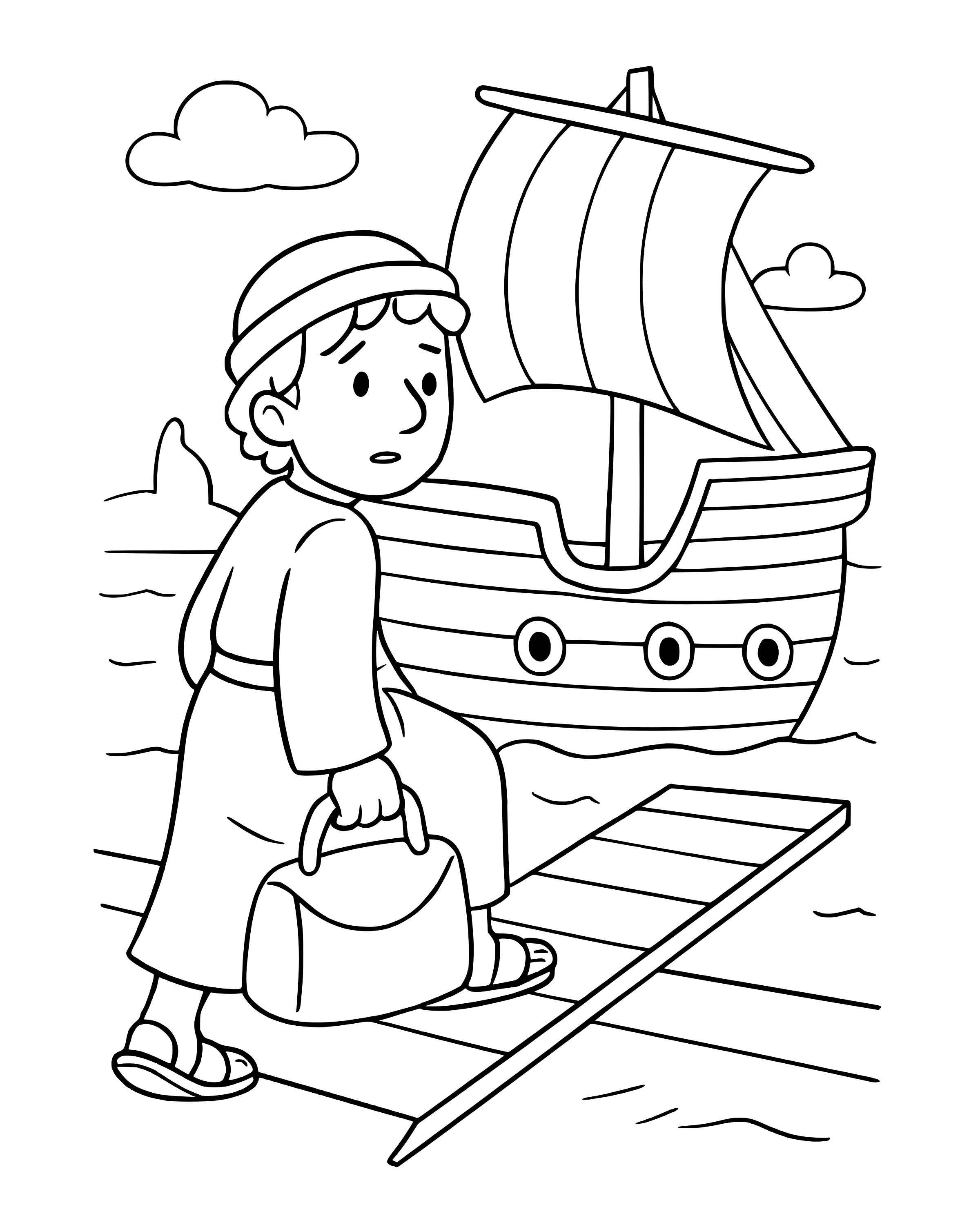 Simple Jonah Runs Away coloring page