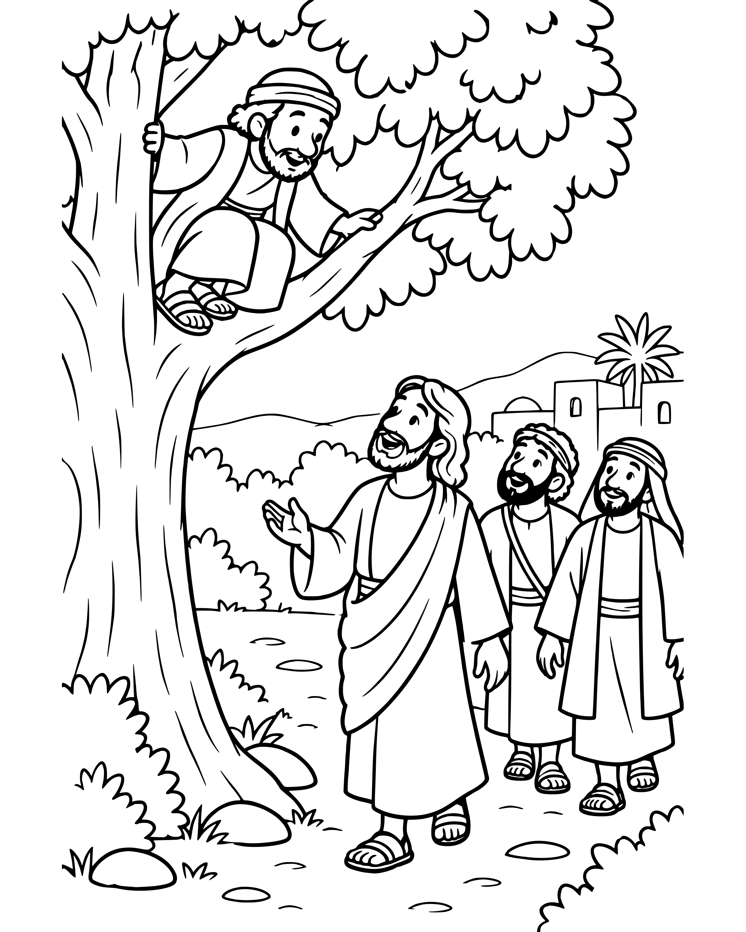 Simple Zacchaeus Climbs a Tree coloring page