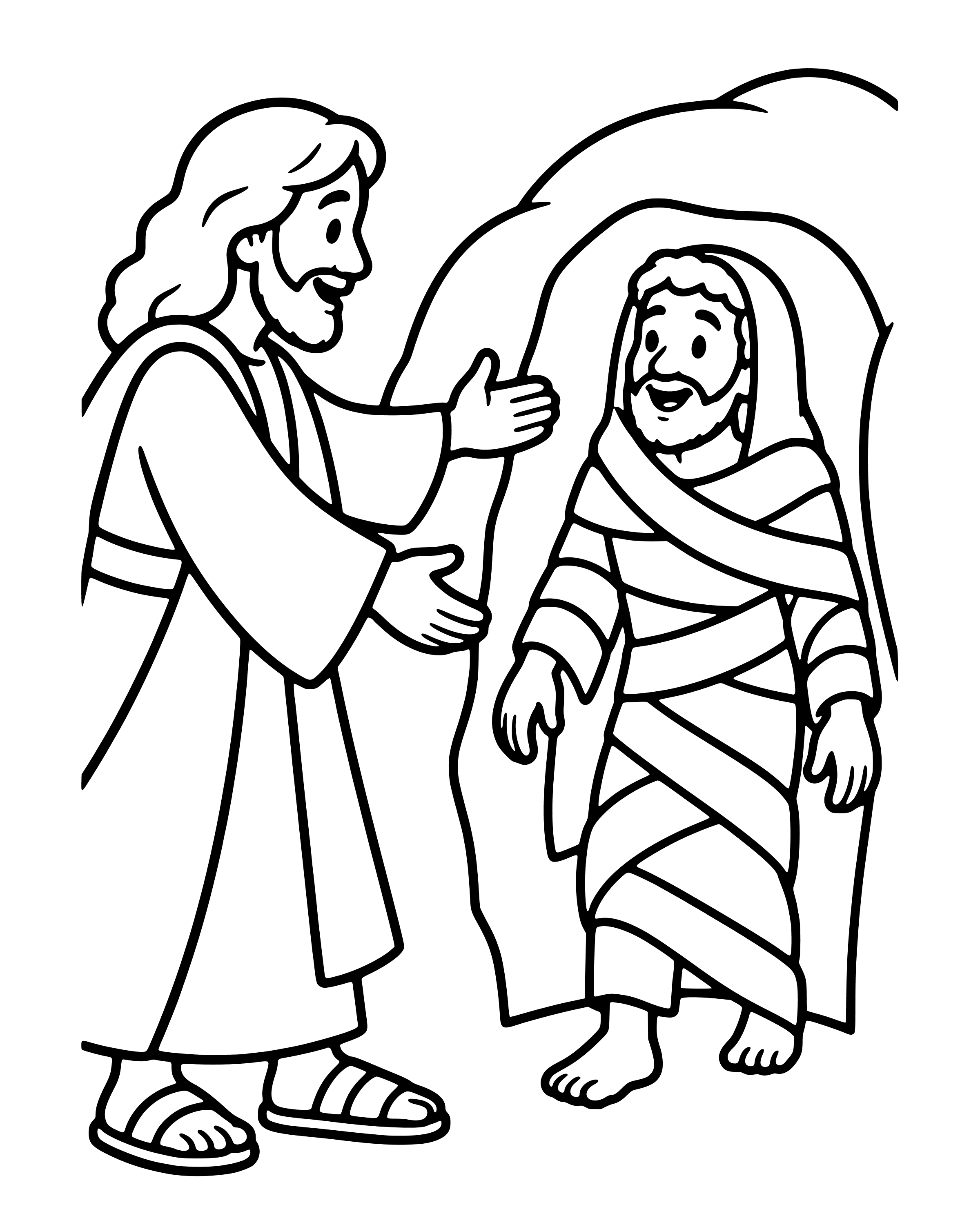 Lazarus, Come Out!, easy printable coloring page for ages 2–4