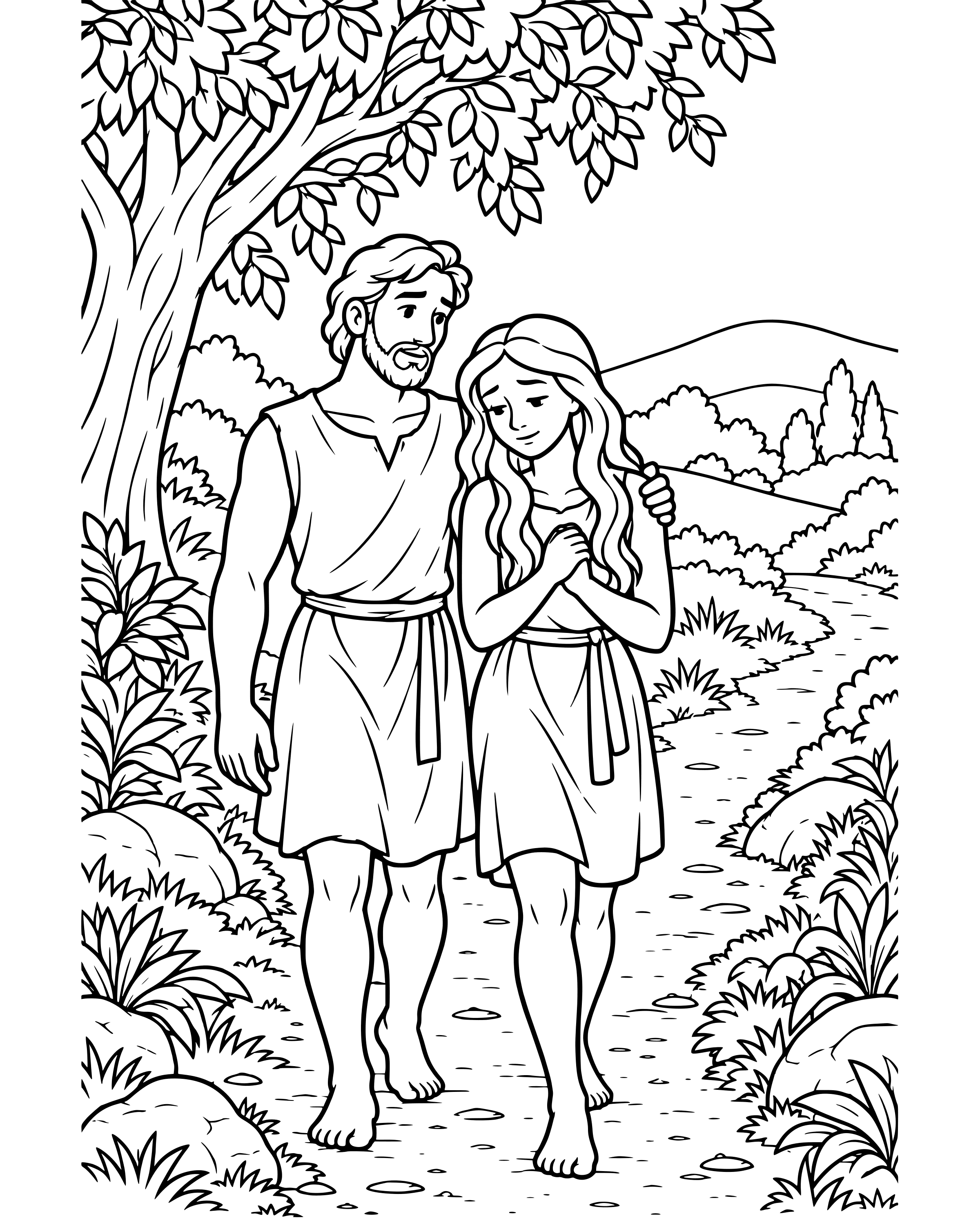Detailed God Still Cares for Adam and Eve coloring page