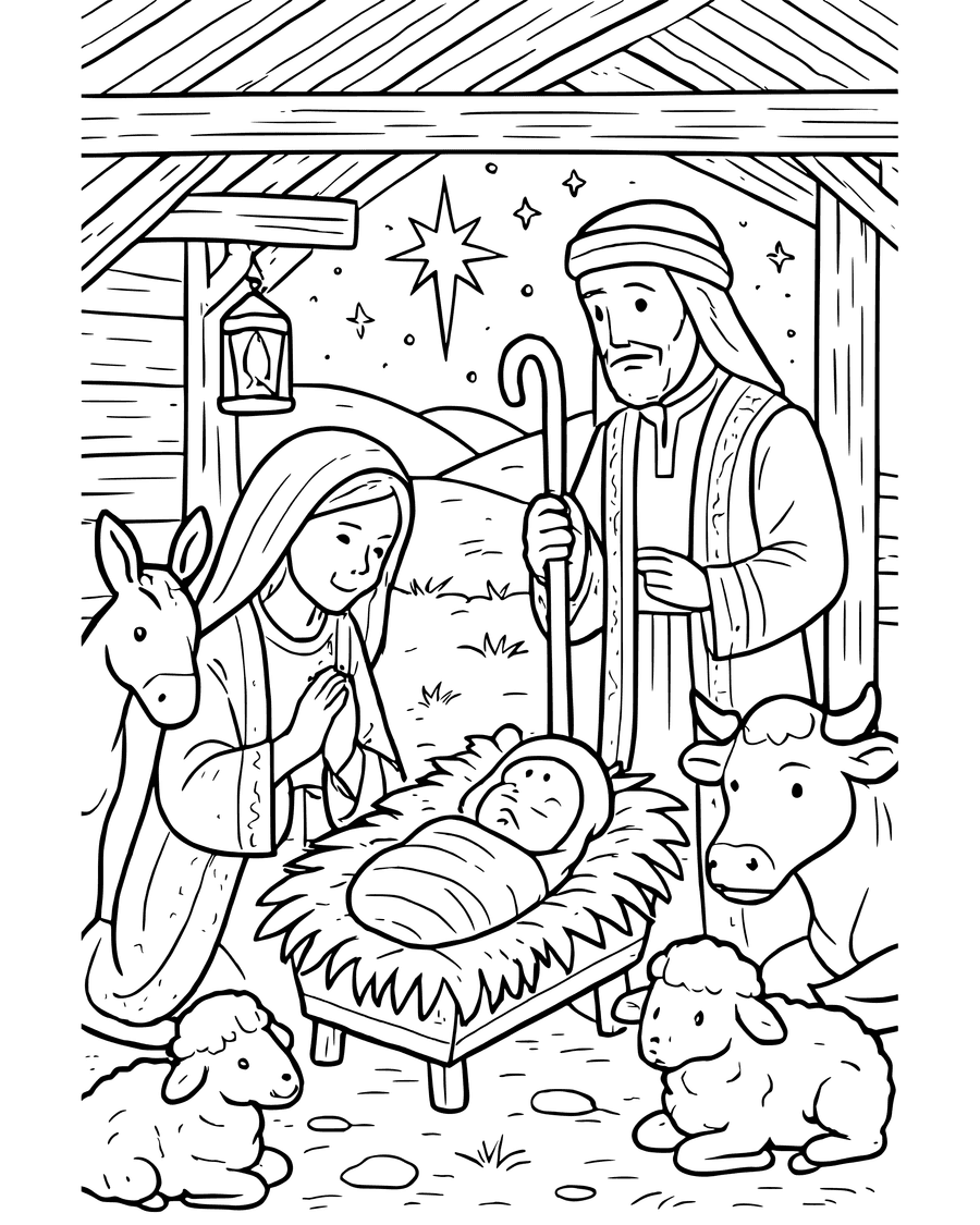 Detailed Baby Jesus in the Manger coloring page