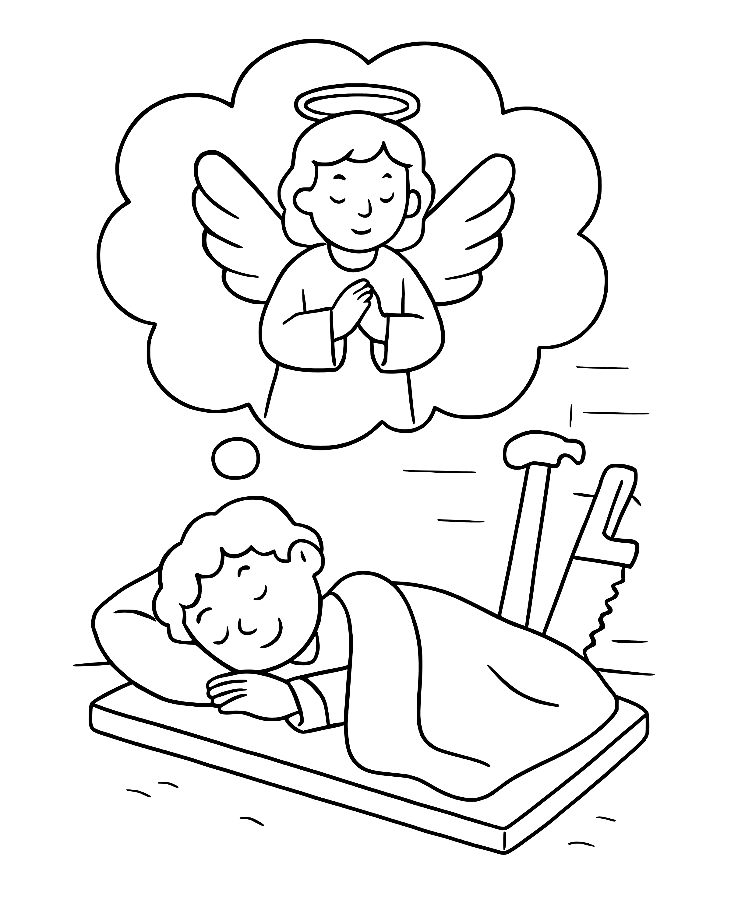 Simple An Angel Speaks to Joseph in a Dream coloring page