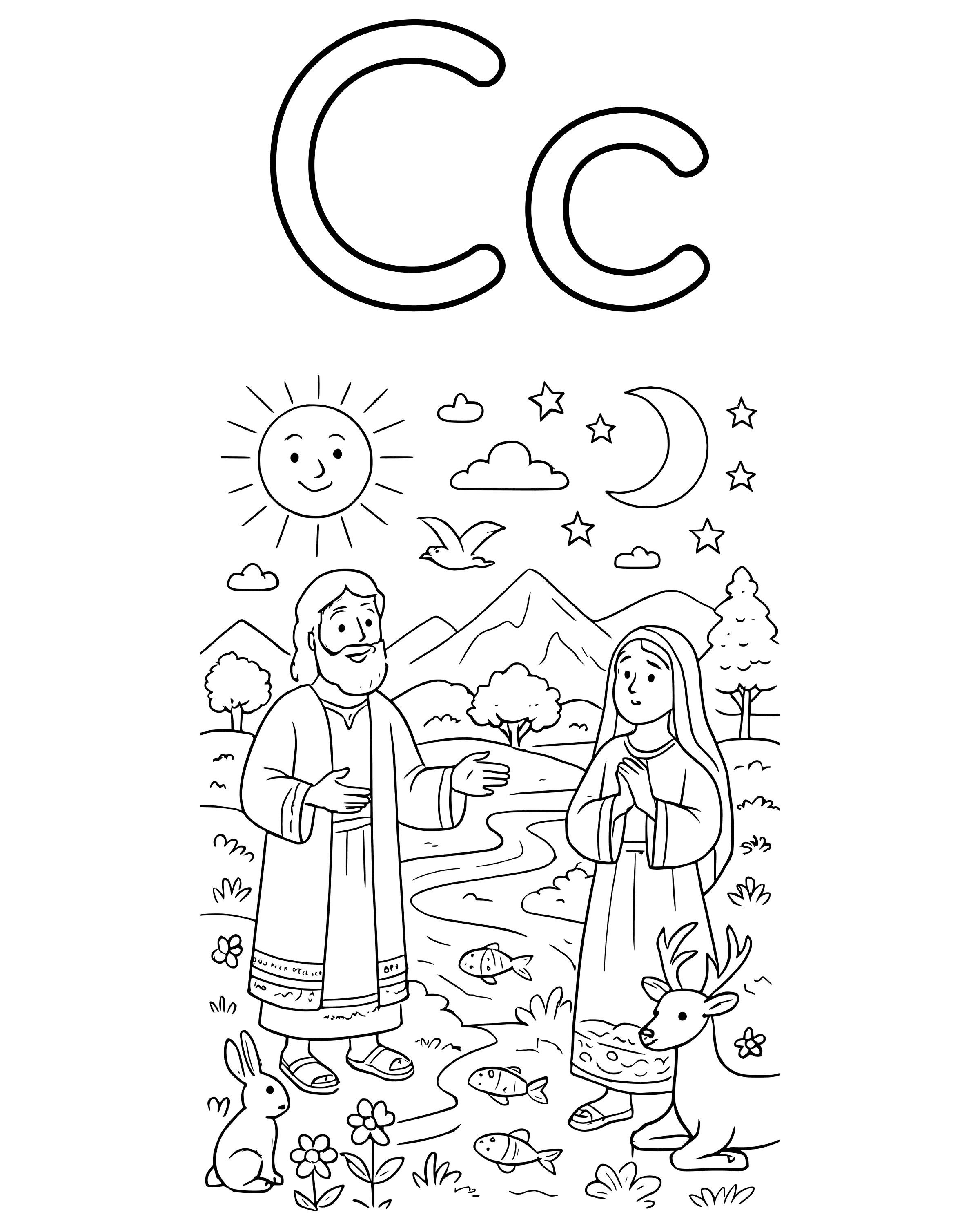 Detailed C Is for Creation coloring page