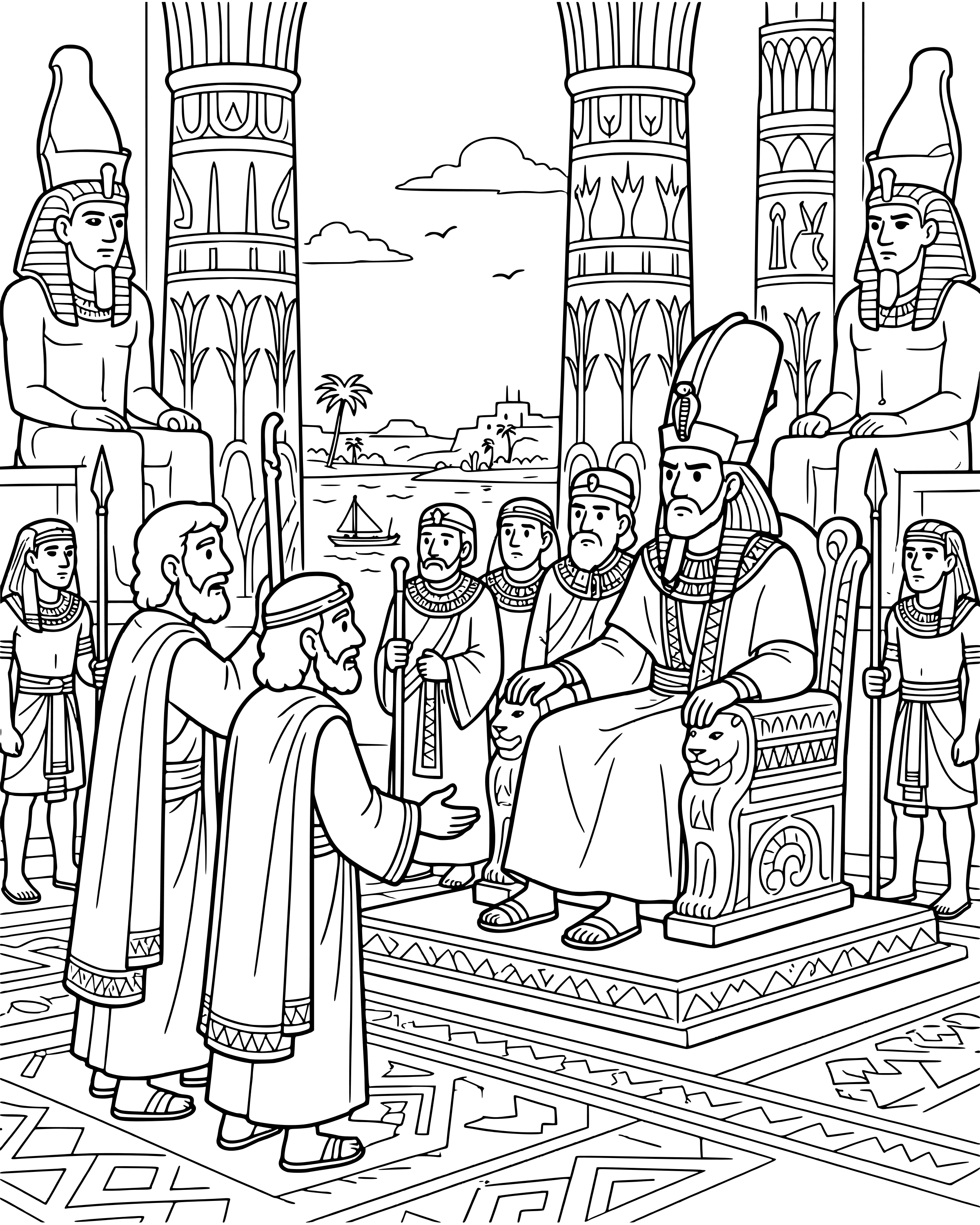 Detailed Moses and Aaron See Pharaoh coloring page