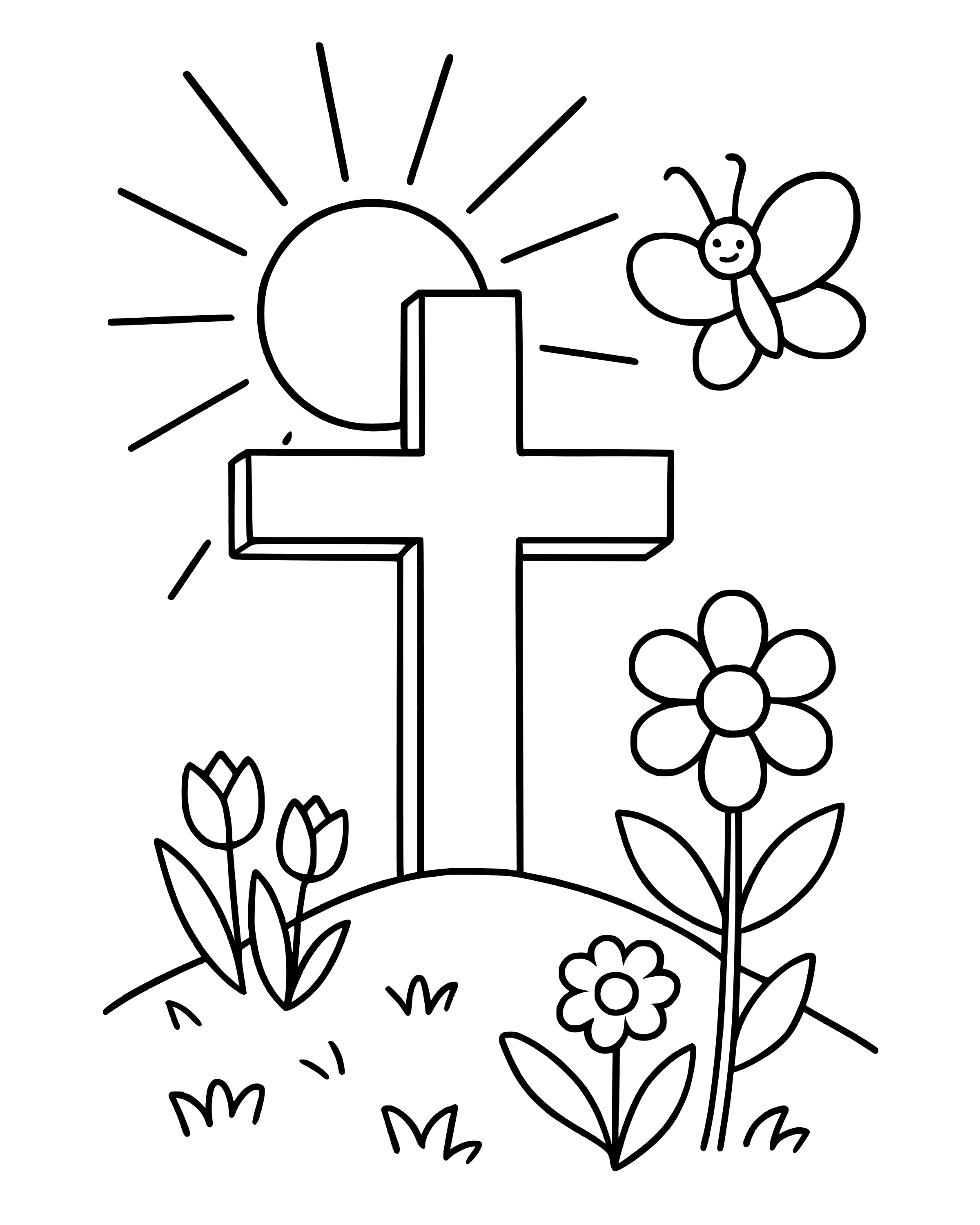 The Empty Cross – simple printable coloring page for ages 5–7