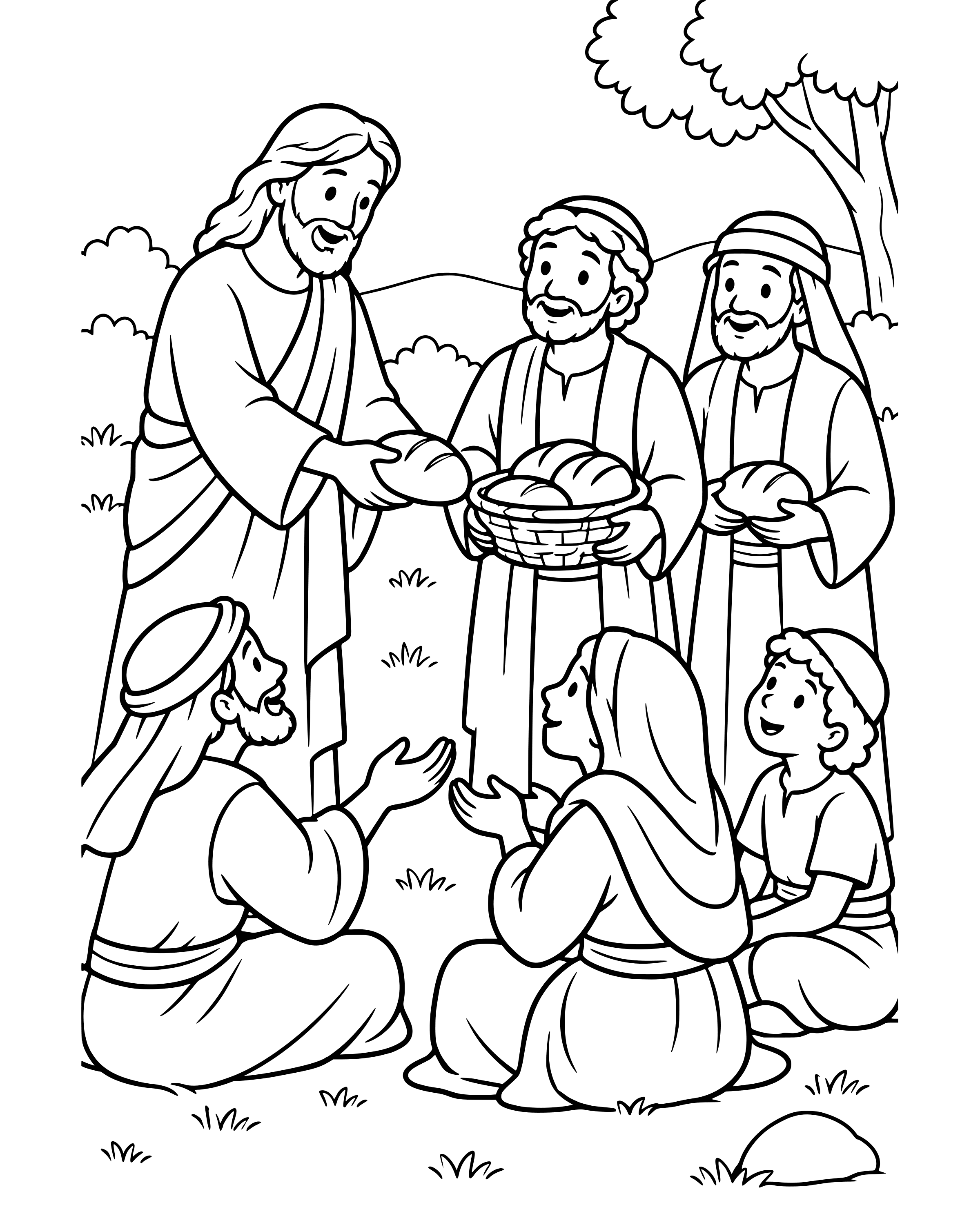 Simple Jesus Feeds Four Thousand coloring page