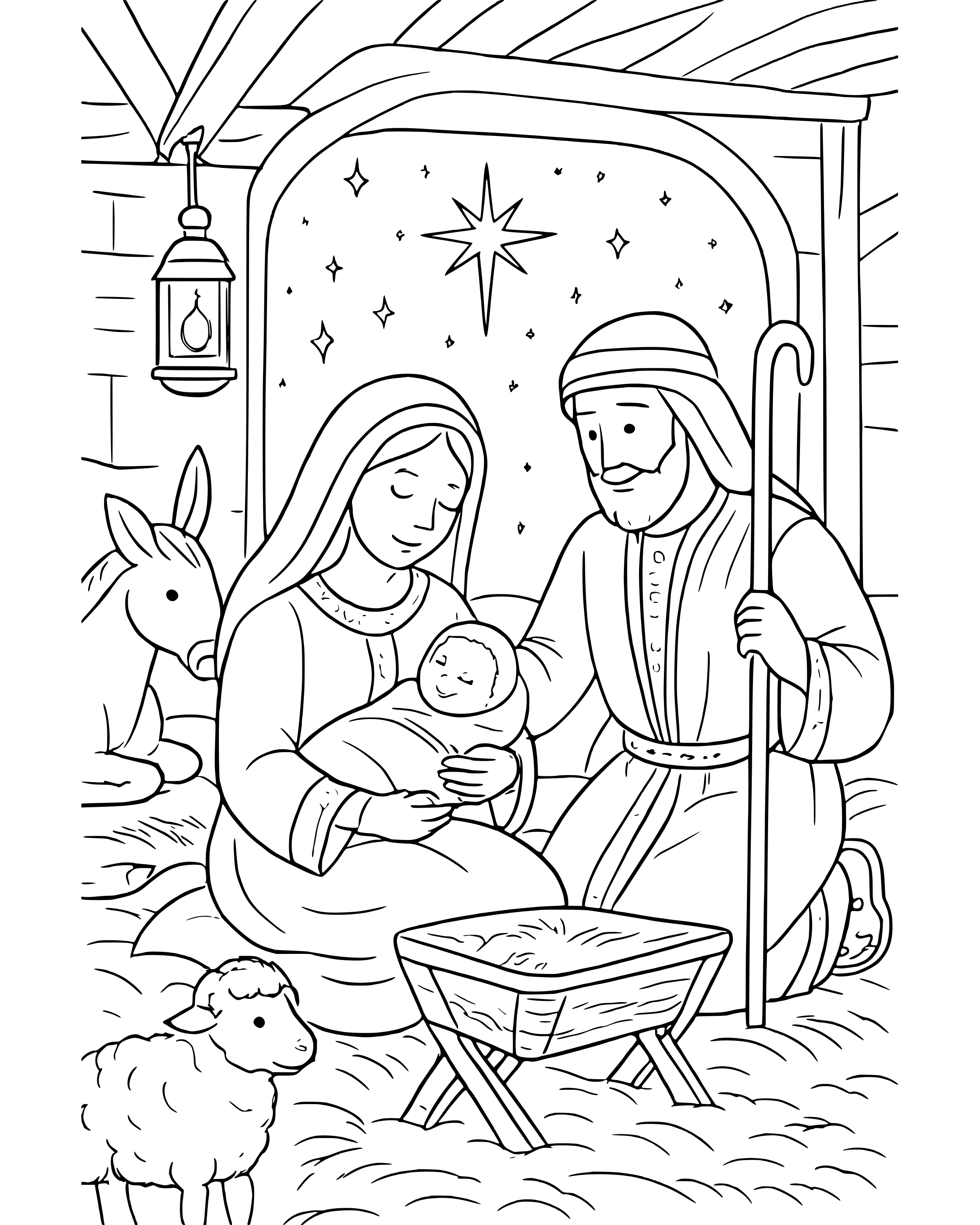 Detailed Mary and Joseph with Baby Jesus coloring page