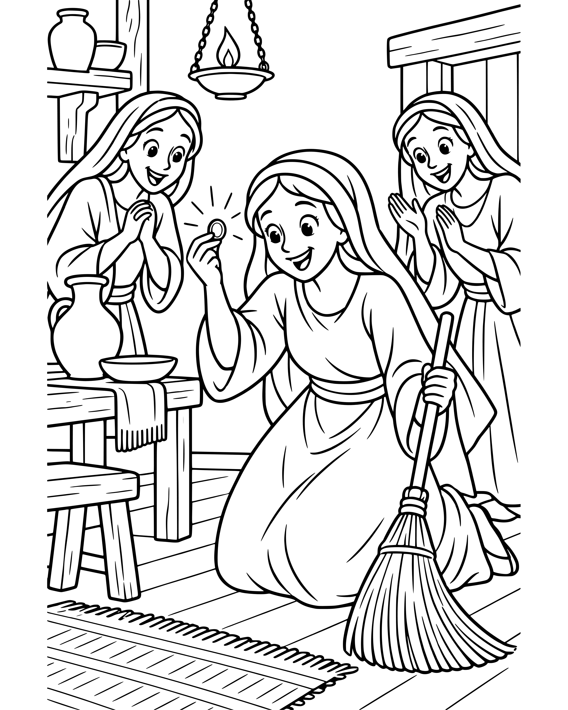 The Lost Coin, detailed printable coloring page for ages 8–12