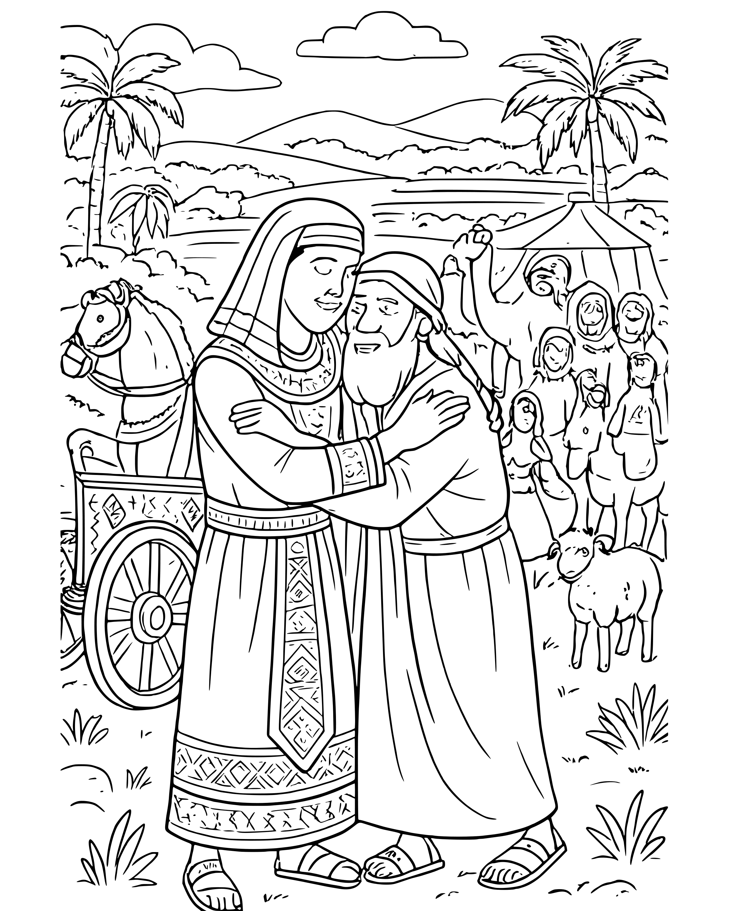 Jacob and Joseph Together Again, detailed printable coloring page for ages 8–12