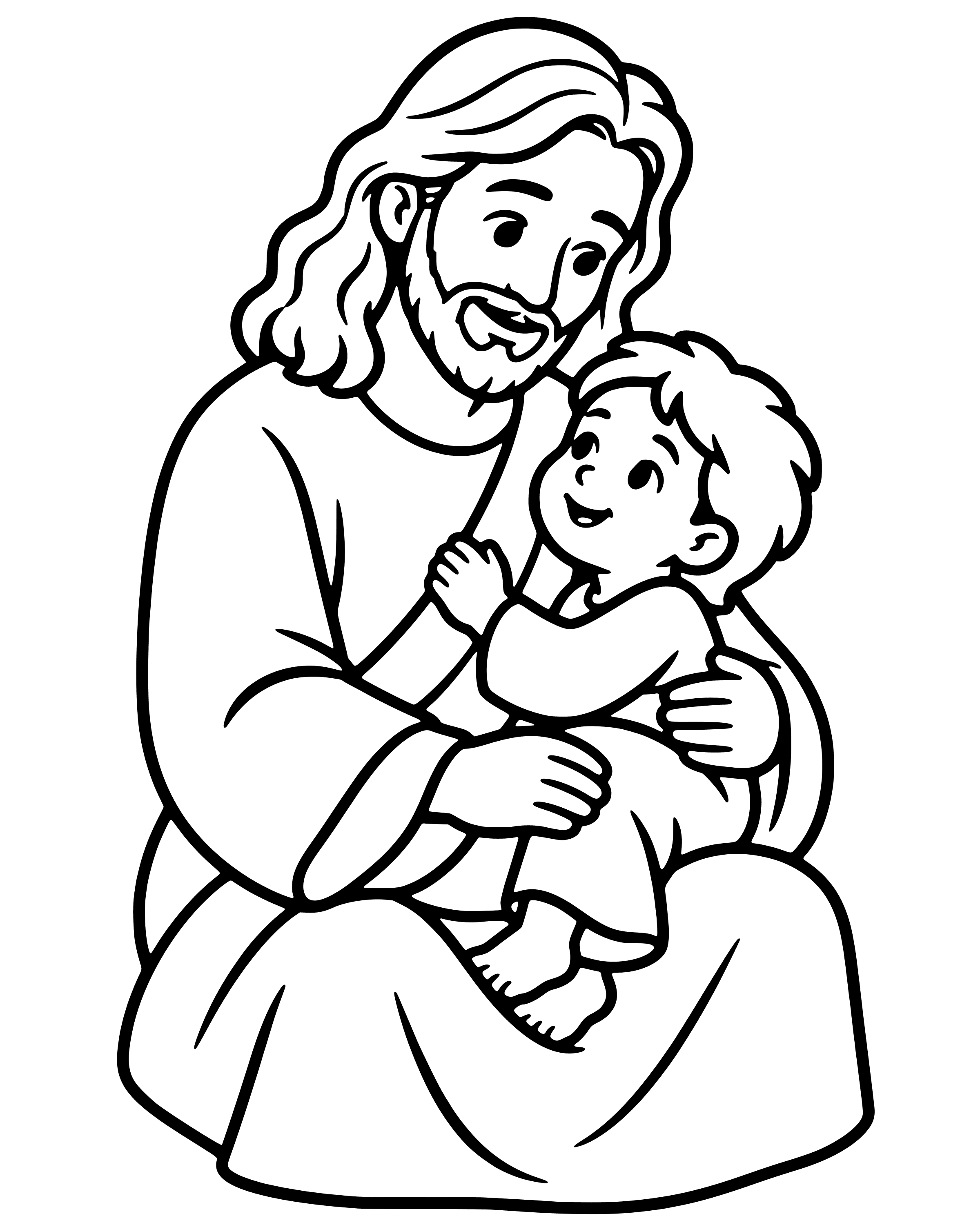 Jesus Blesses the Children, easy printable coloring page for ages 2–4