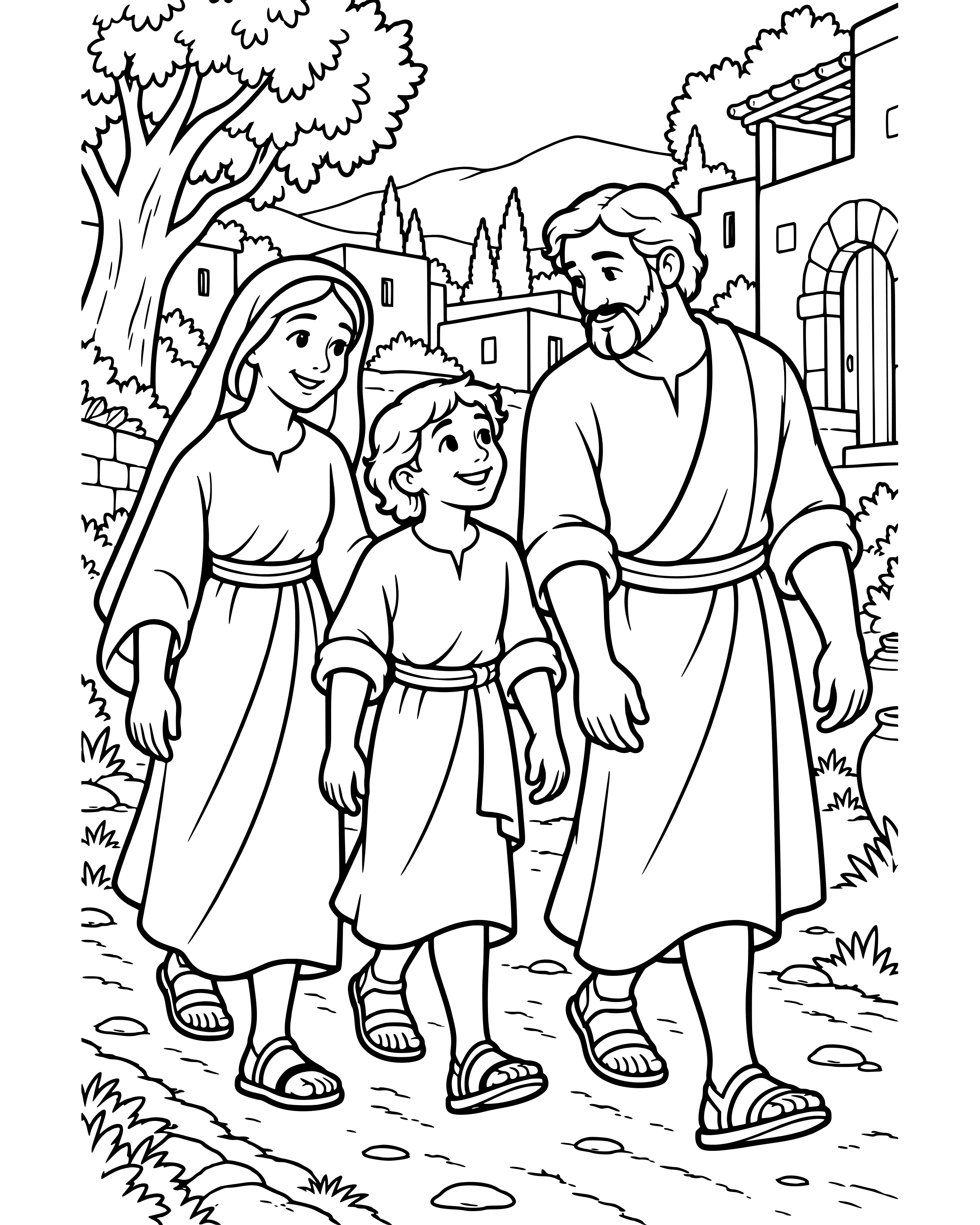 Jesus Grows Up, detailed printable coloring page for ages 8–12