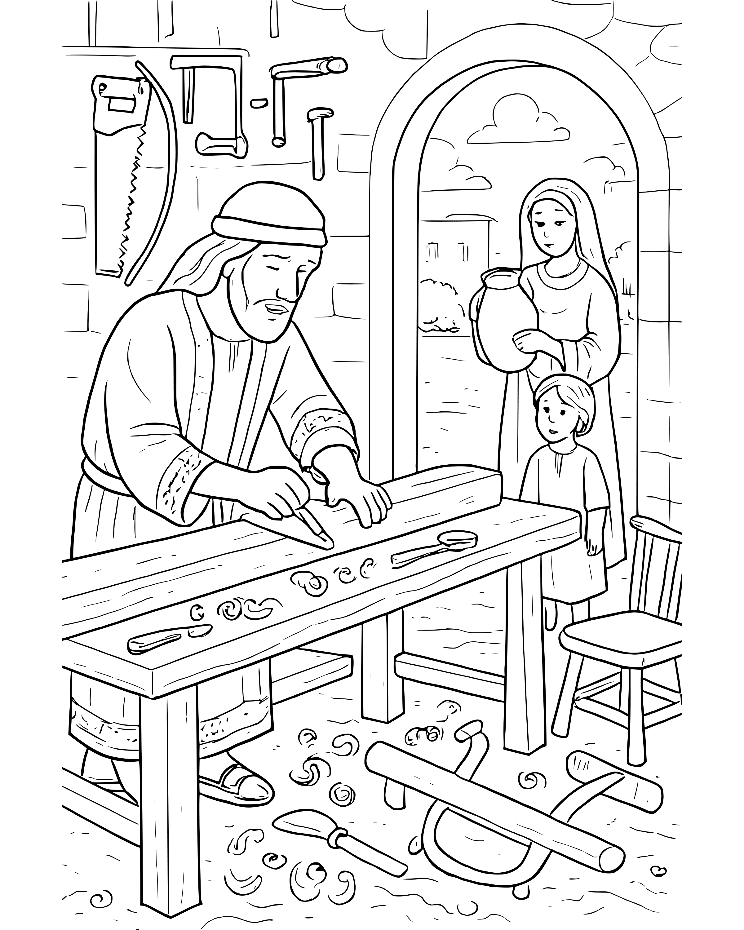 Detailed Joseph the Carpenter coloring page