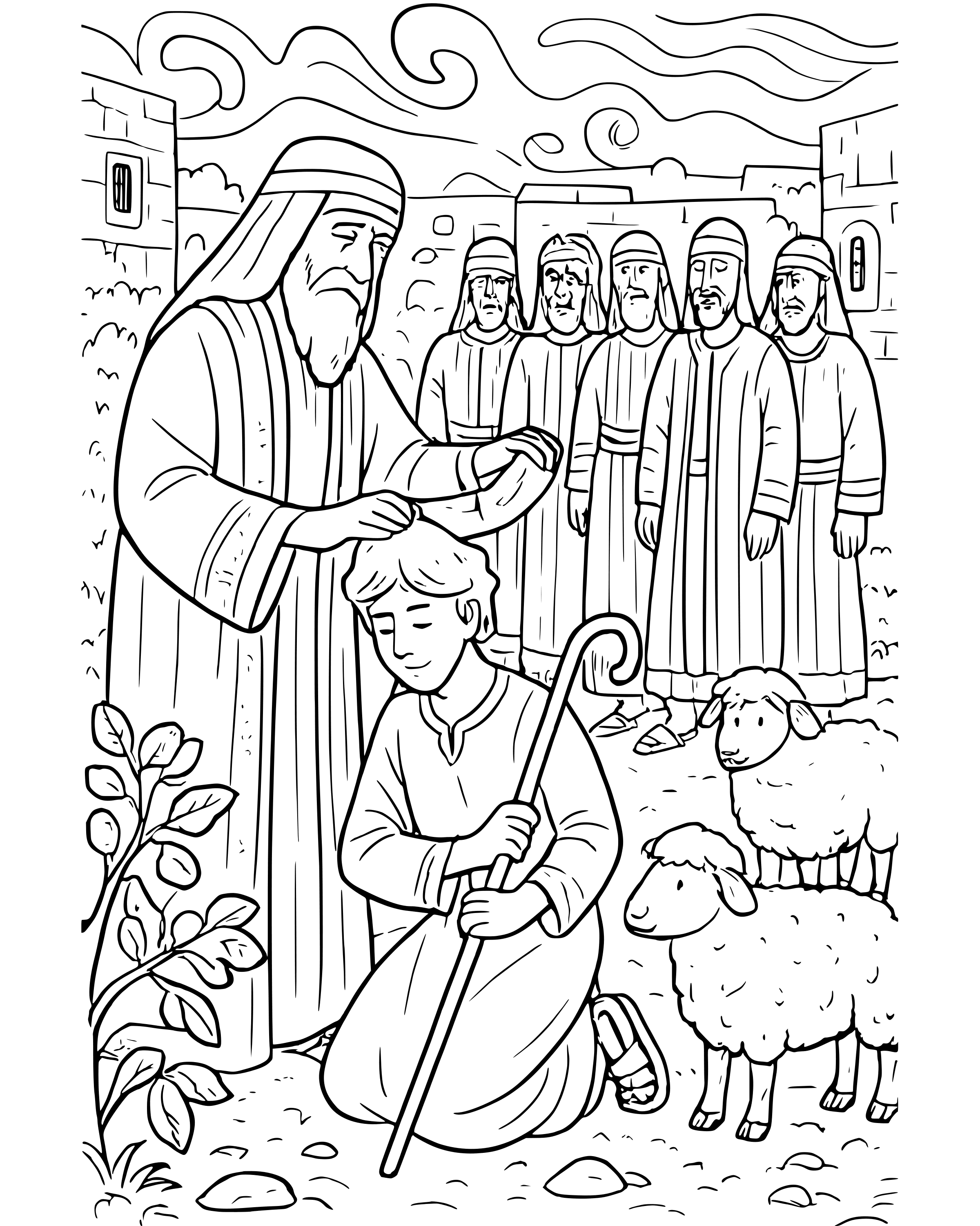 Detailed Samuel Anoints David coloring page