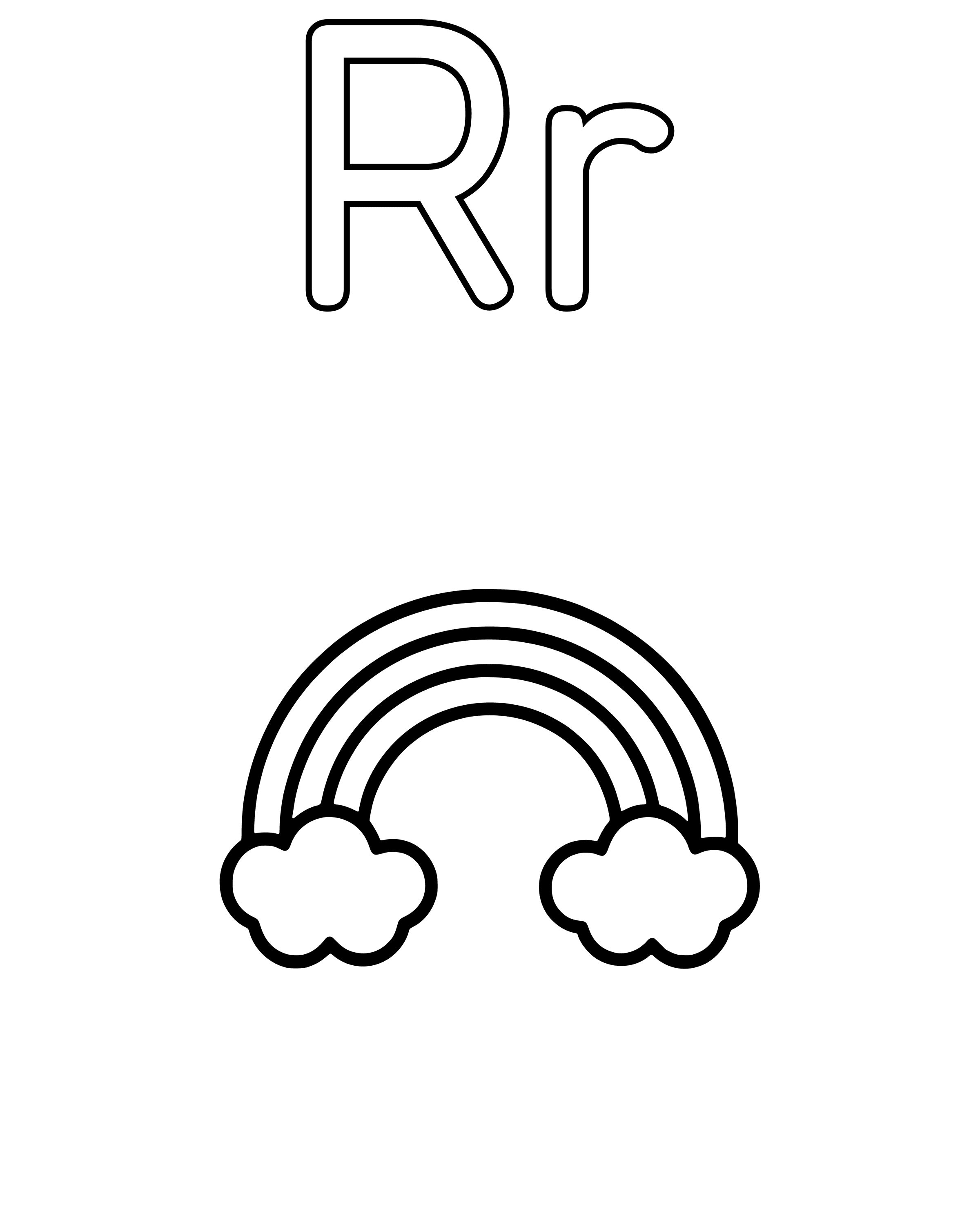 R Is for Rainbow – easy printable coloring page for ages 2–4