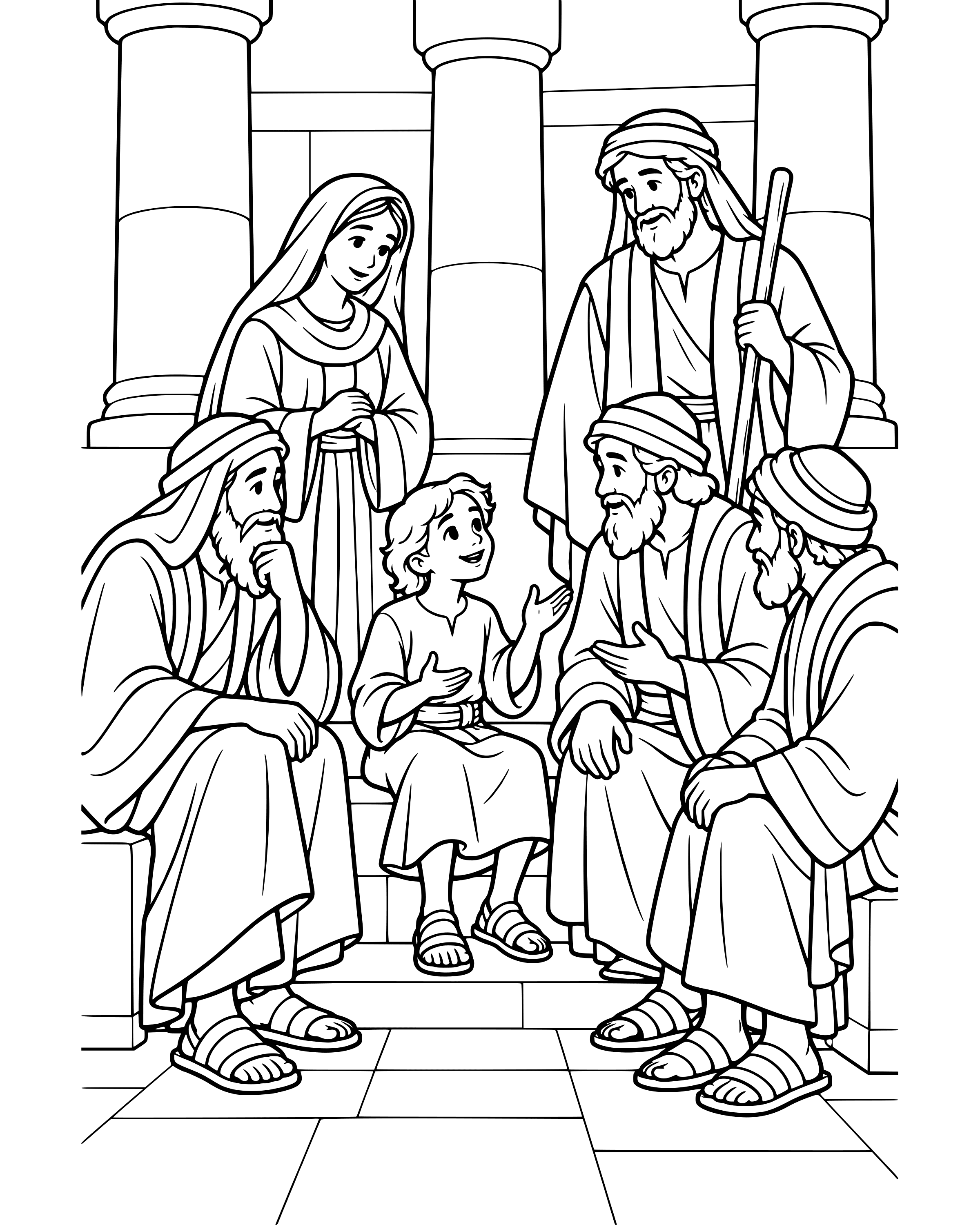 Detailed Boy Jesus in the Temple coloring page