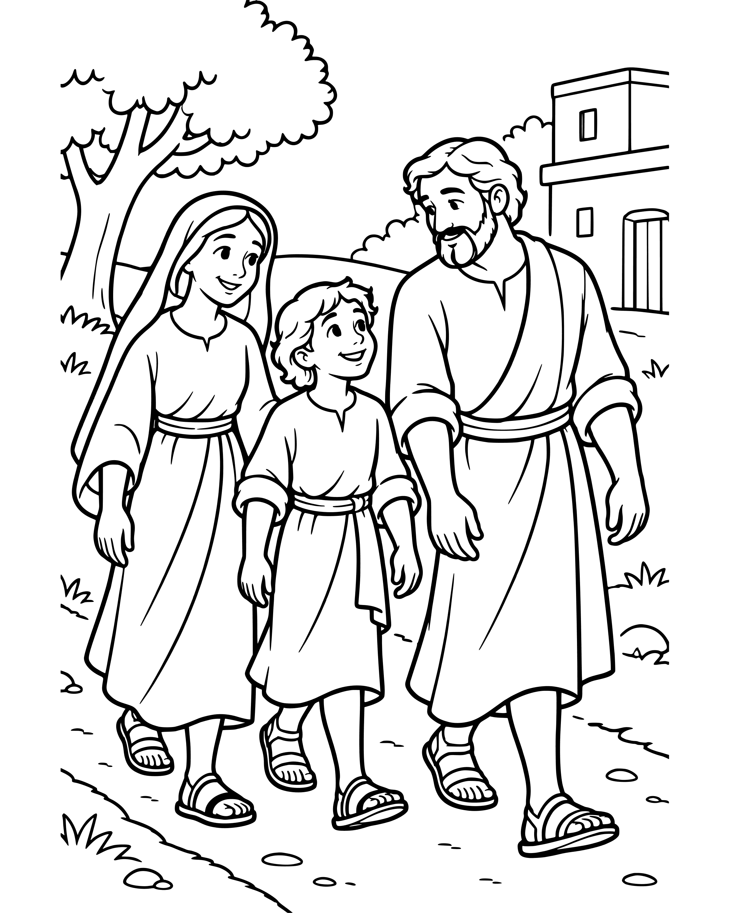 Jesus Grows Up, simple printable coloring page for ages 5–7