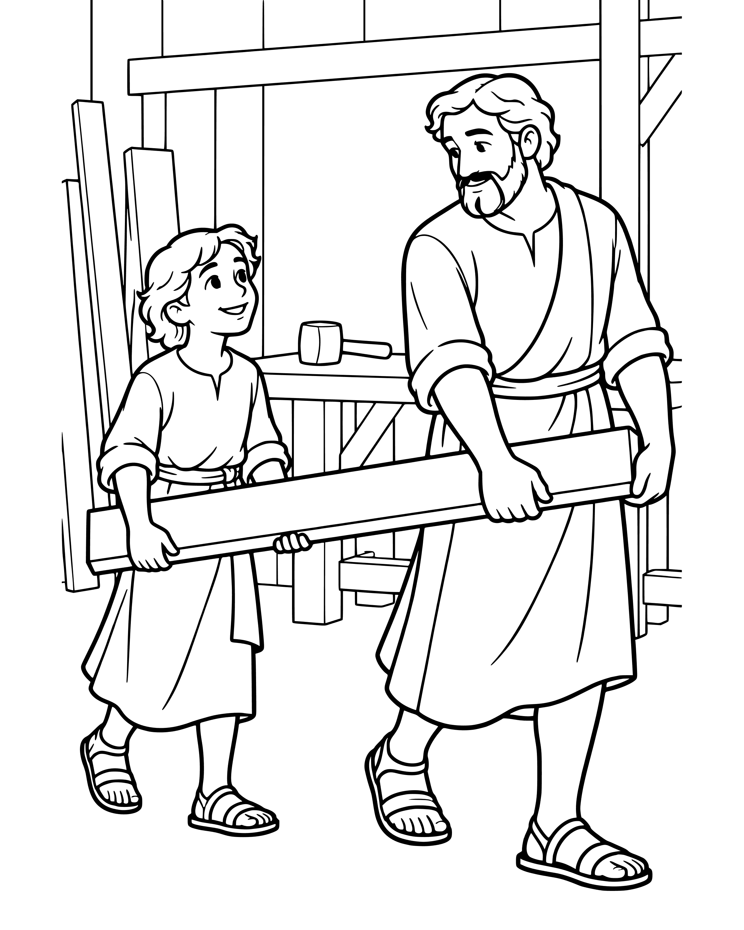 Simple Young Jesus in the Carpenter's Shop coloring page
