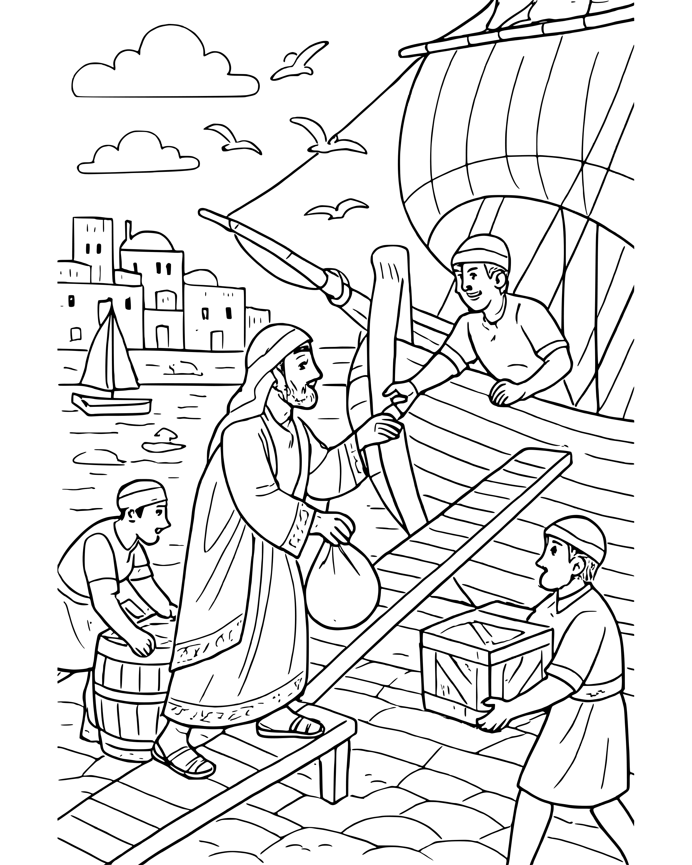 Detailed Jonah Runs Away coloring page