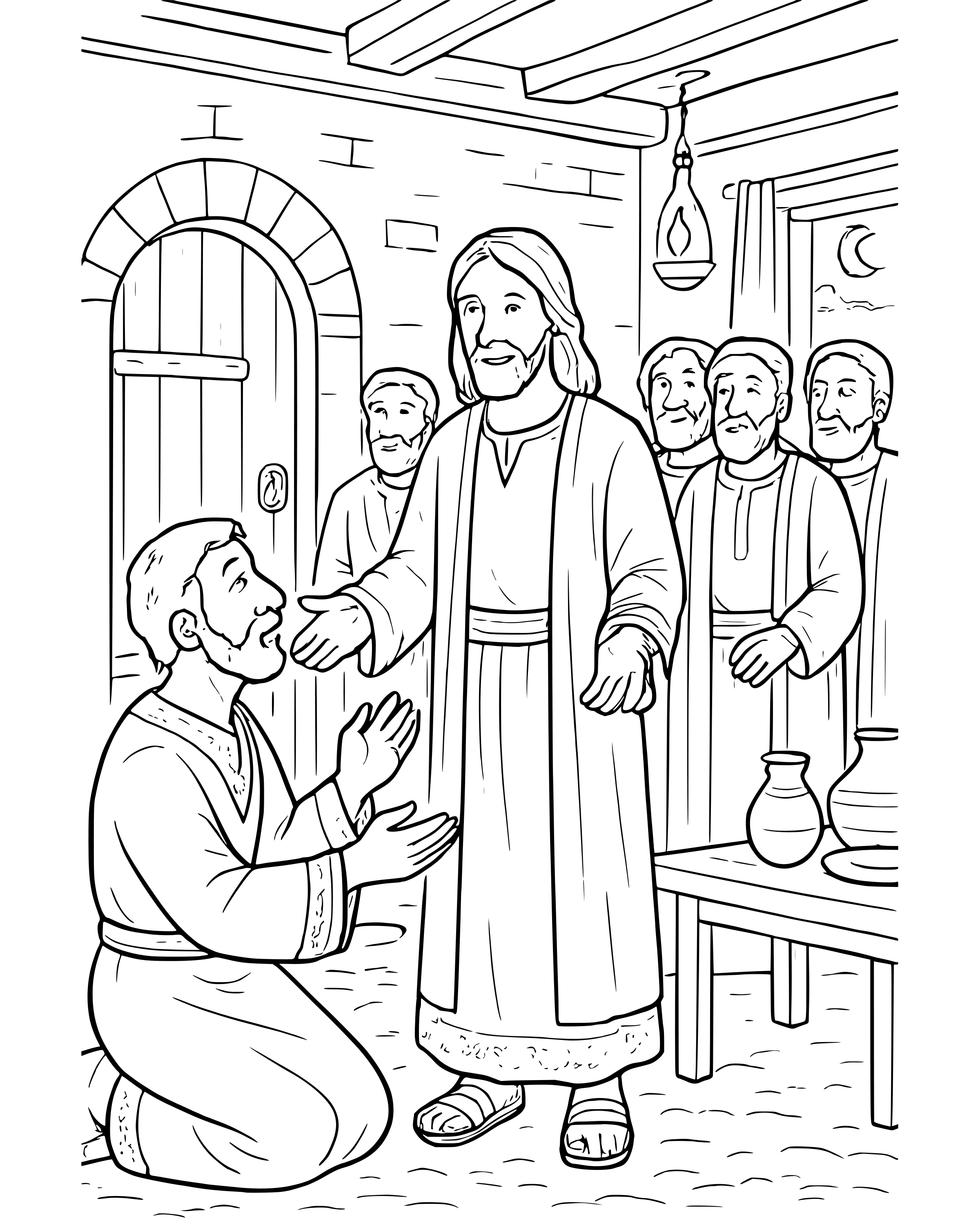 Detailed Jesus and Thomas coloring page