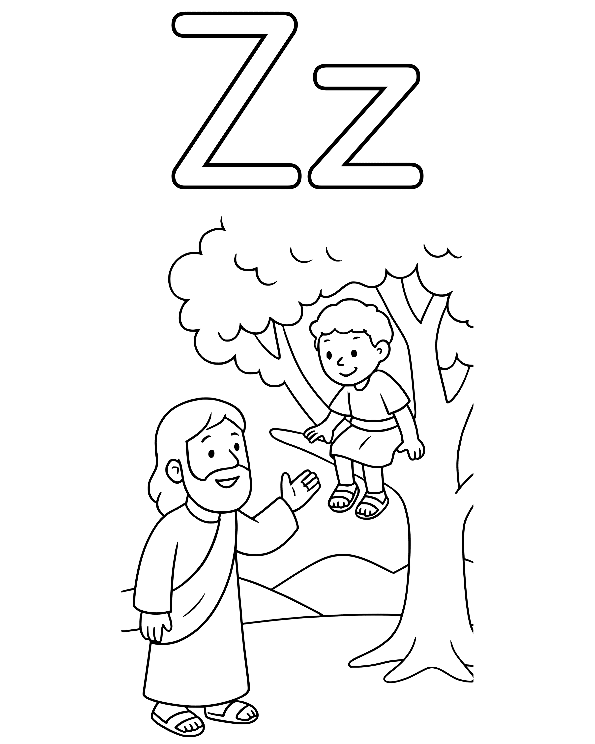 Simple Z Is for Zacchaeus coloring page