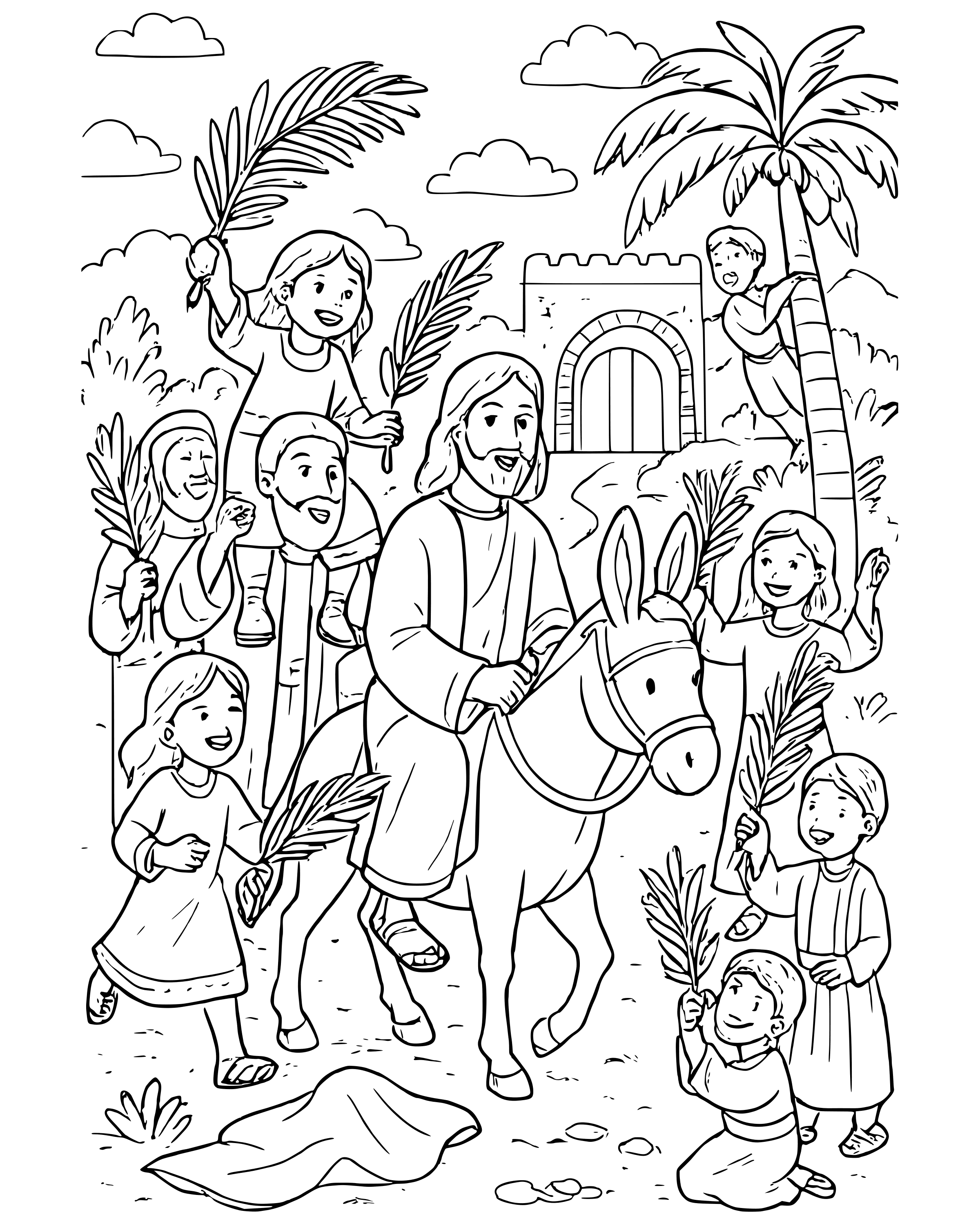 Detailed Children Wave Palm Branches coloring page