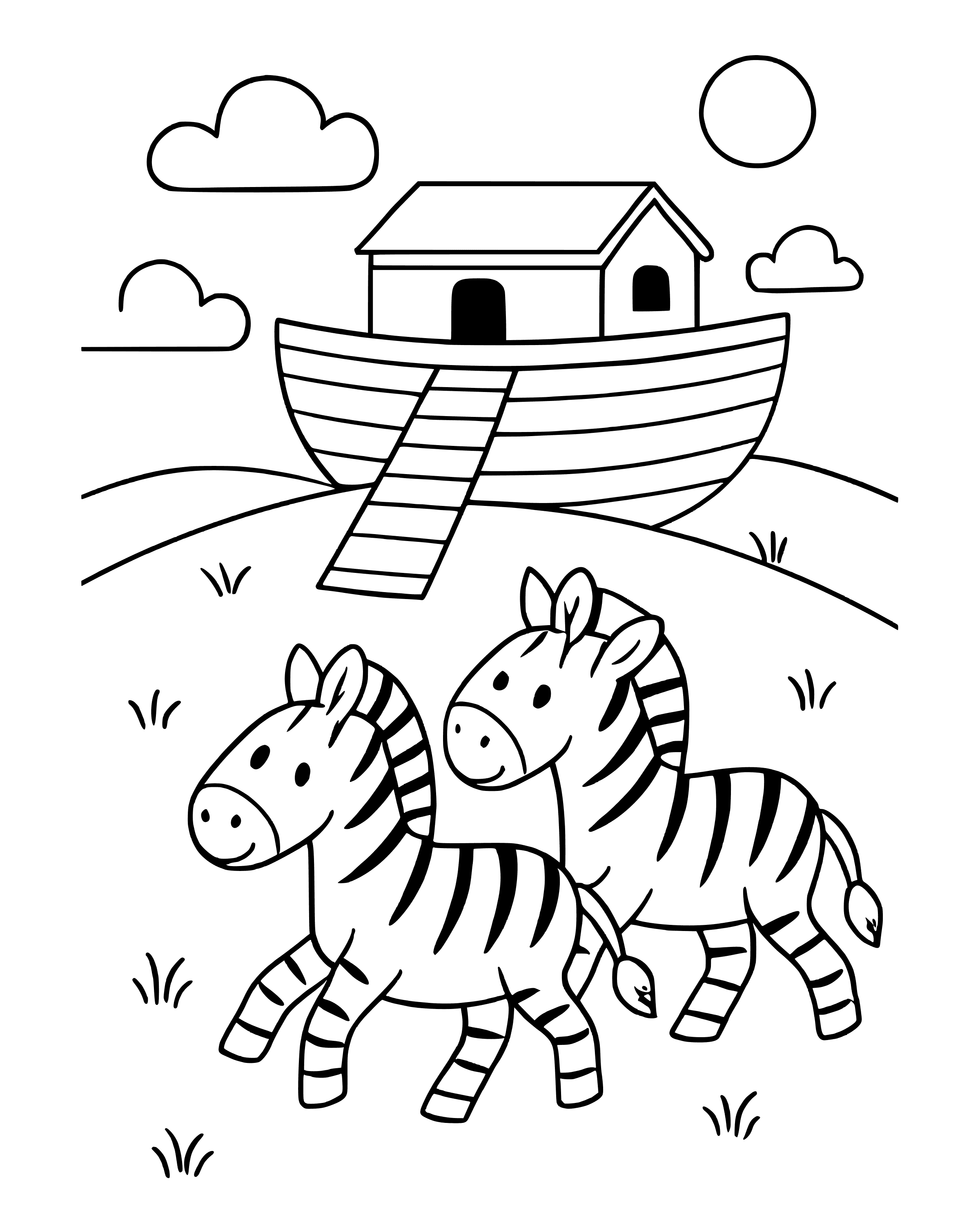 Two by Two: Zebras – simple printable coloring page for ages 5–7