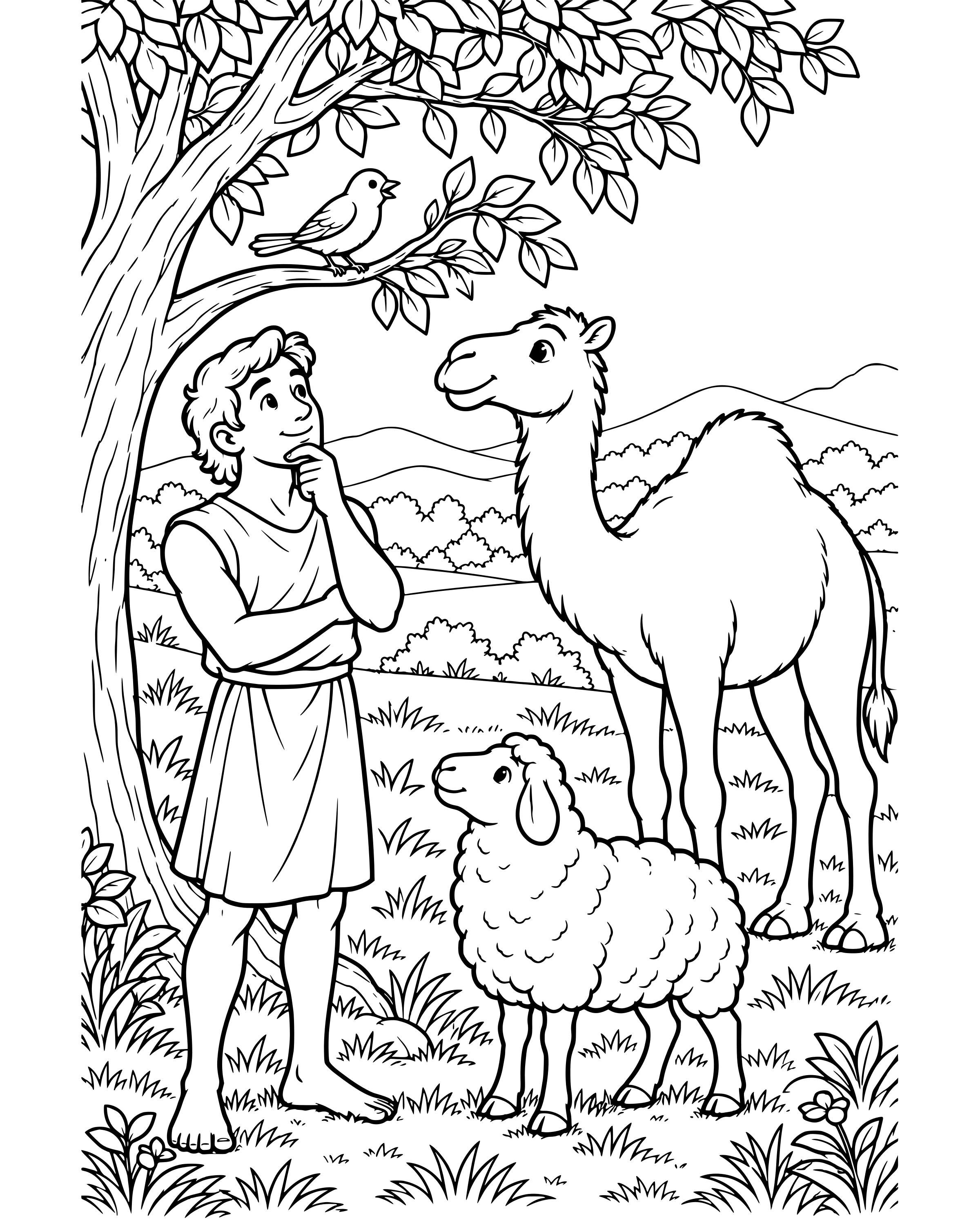 Detailed Adam Names the Animals coloring page