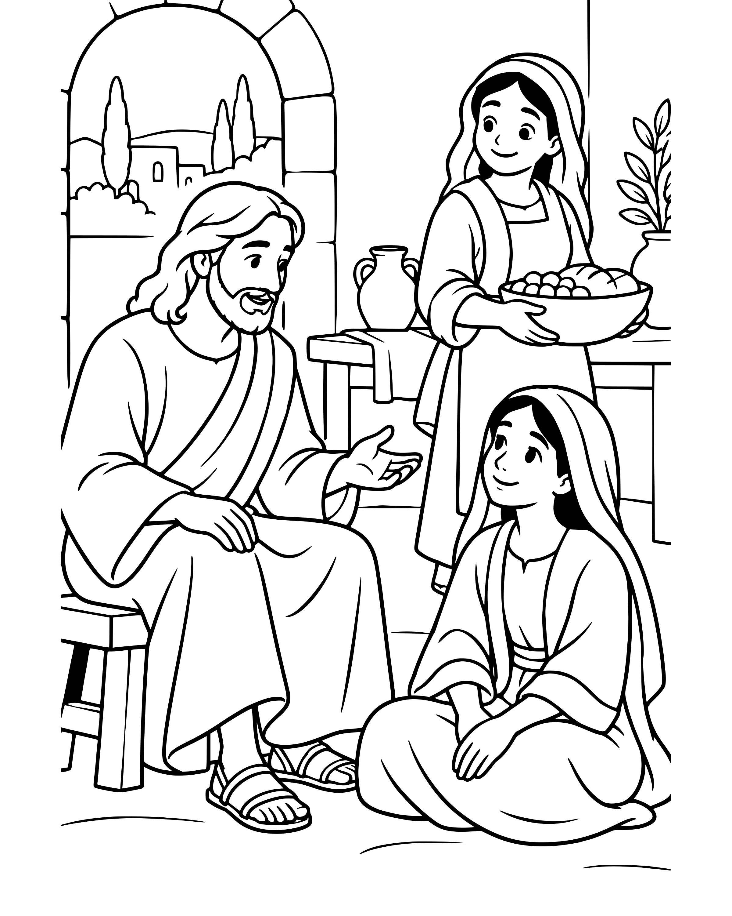 Simple Mary and Martha coloring page