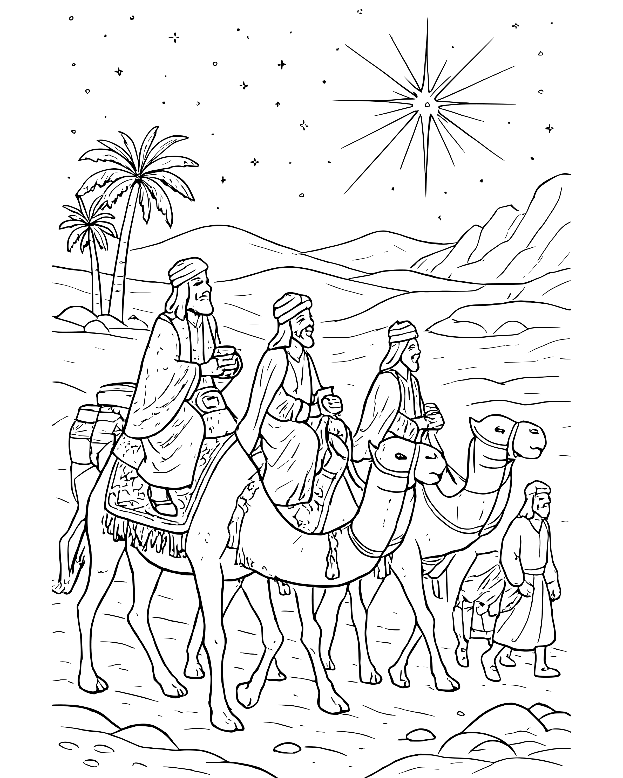 Detailed The Wise Men Ride Their Camels coloring page