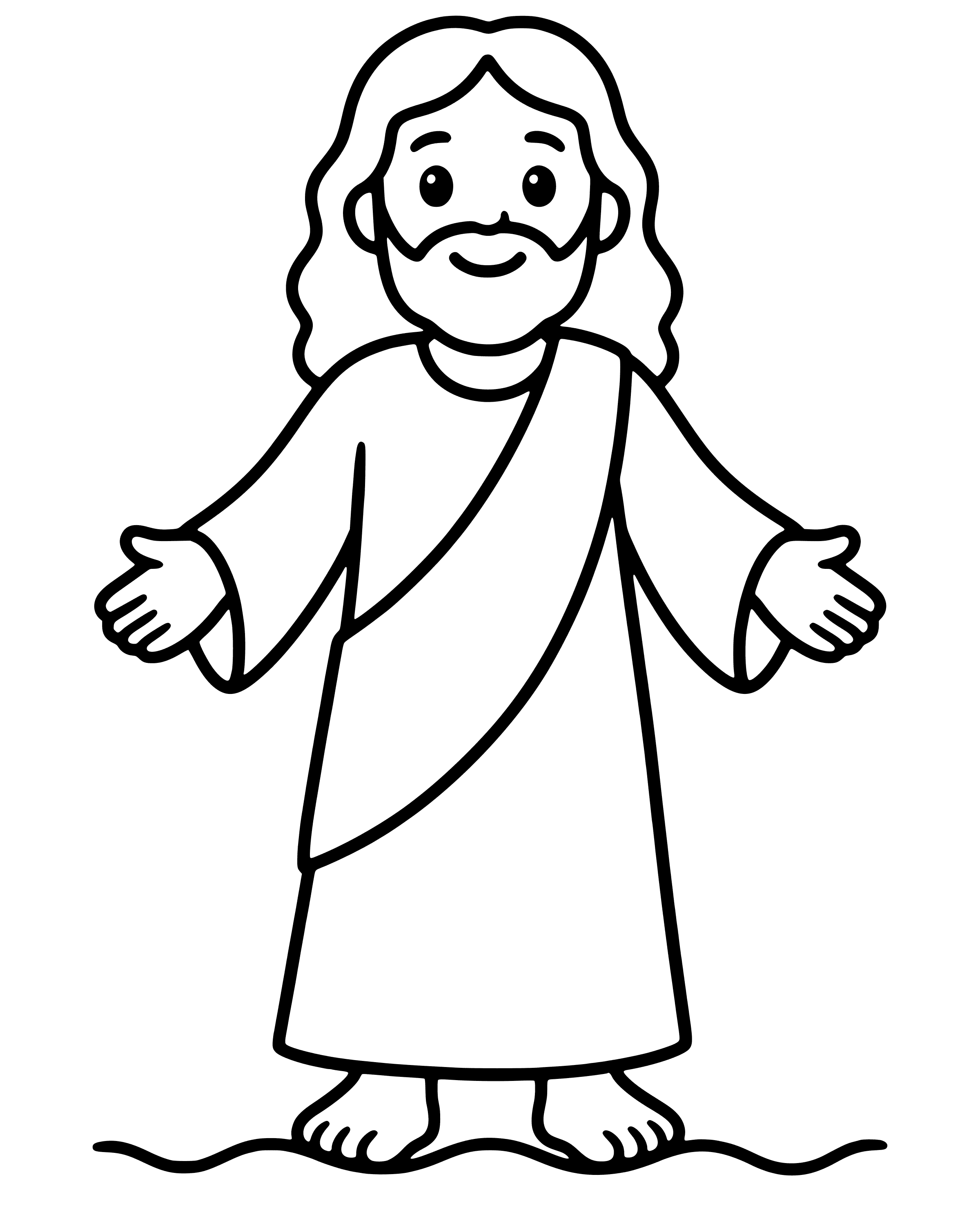 Jesus Walks on the Water, easy printable coloring page for ages 2–4